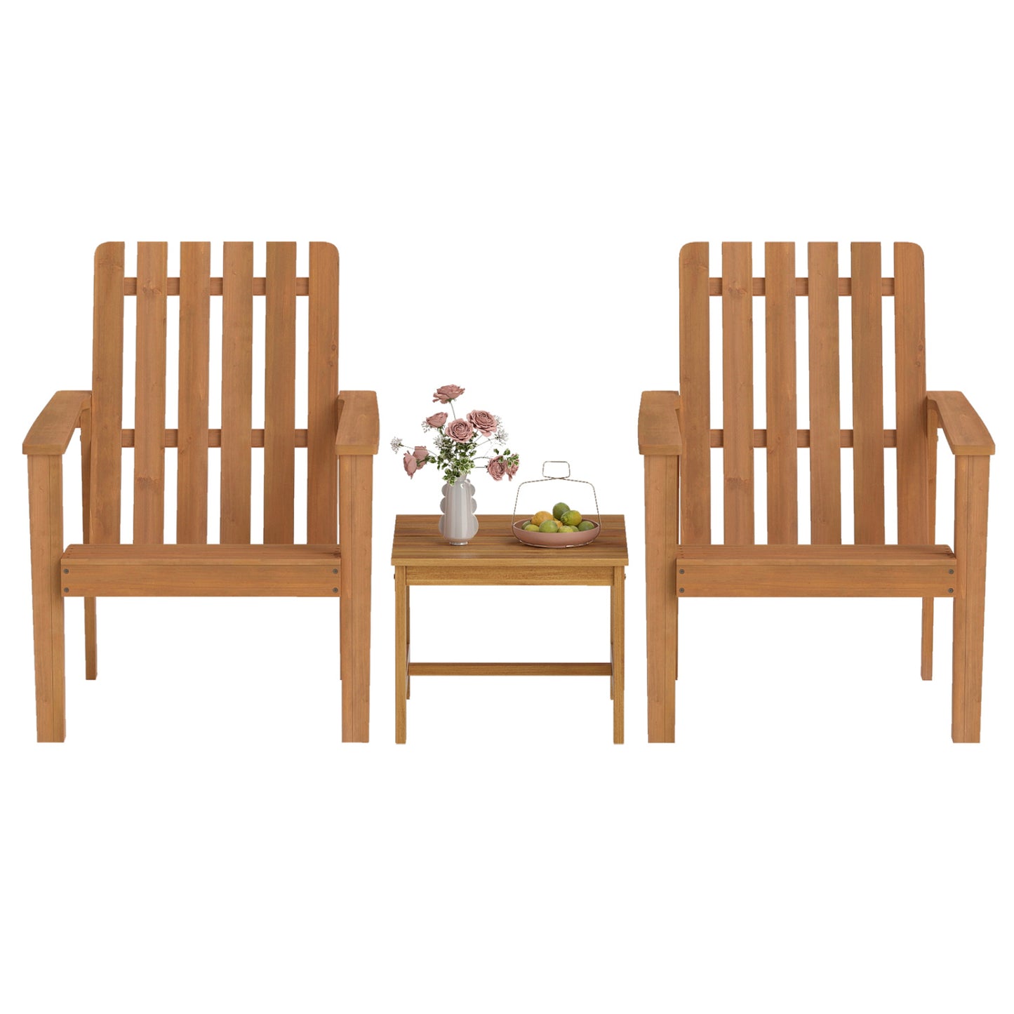 Acacia Wood Patio Dining Chair with Curved Seat (2-Pack)