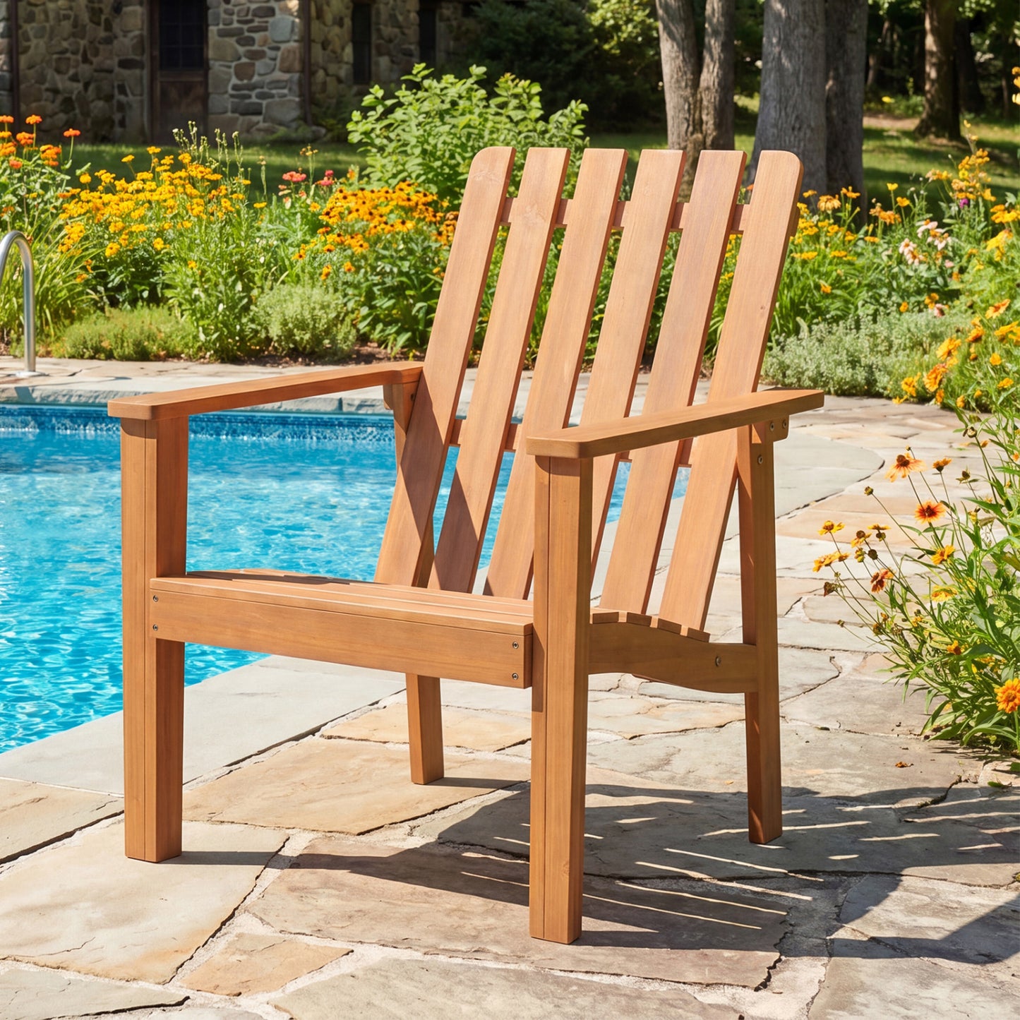 Acacia Wood Patio Dining Chair with Curved Seat (2-Pack)