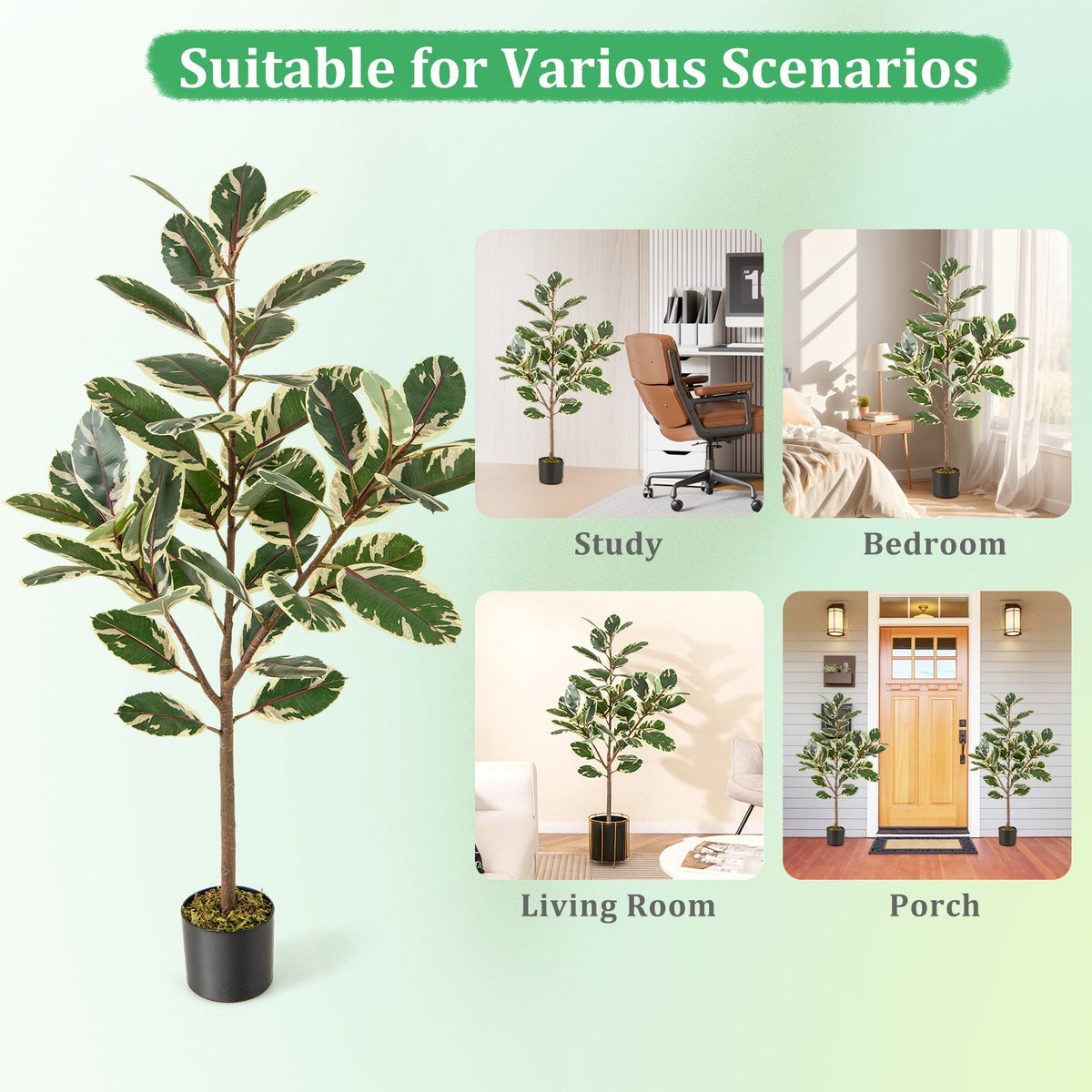 2 Pack 4.3 Feet Tall Artificial Bird of Paradise Plant Fake Banana Leaf-Green