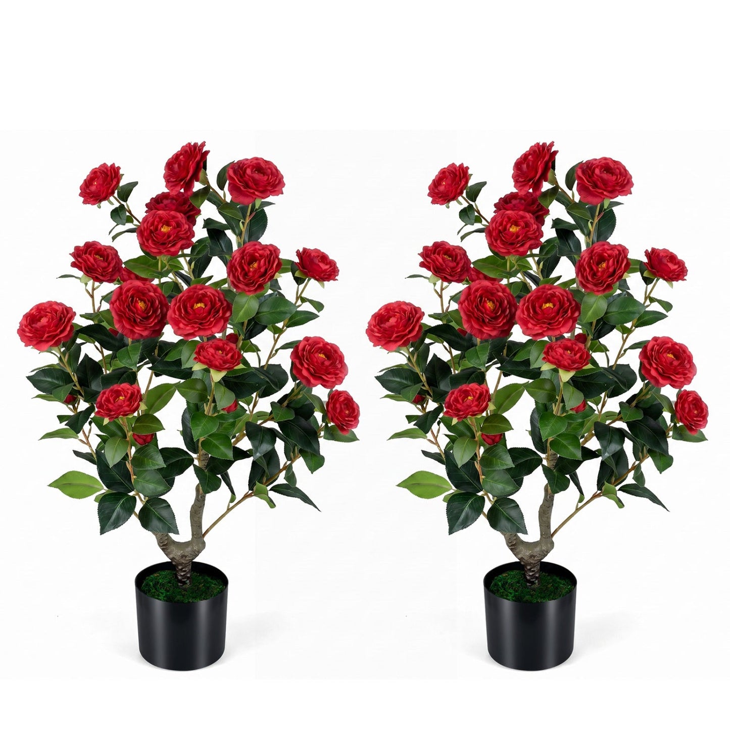 Artificial Camellia Tree in Cement Pot - 35.5" (2-Pack)