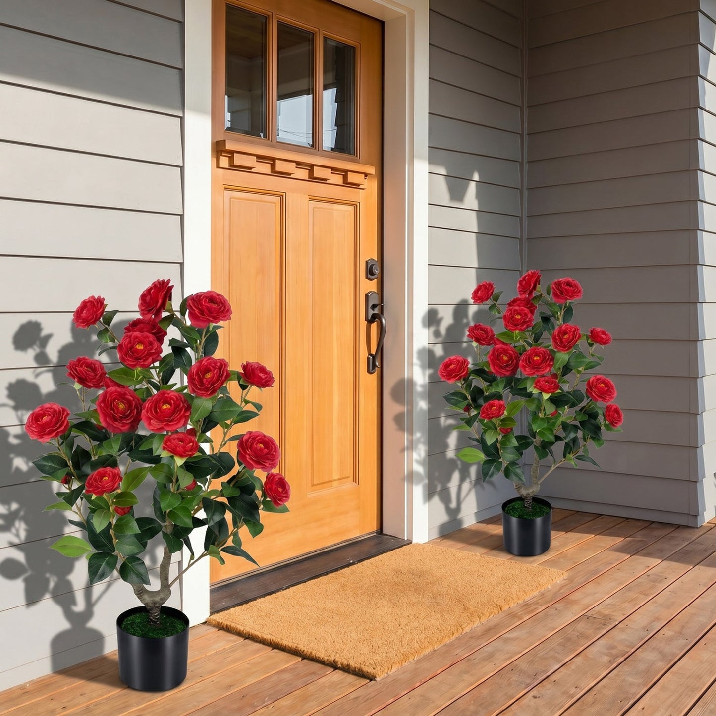 Artificial Camellia Tree in Cement Pot - 35.5" (2-Pack)