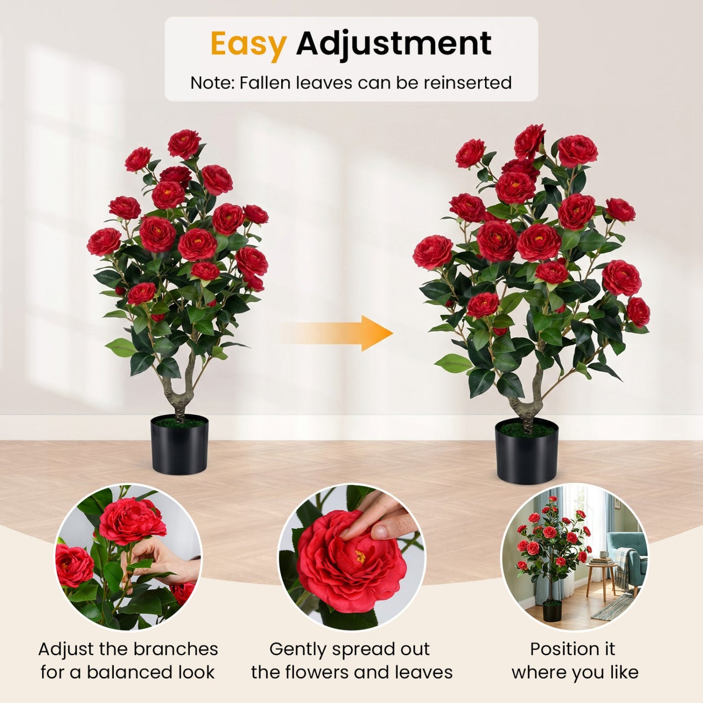 Artificial Camellia Tree in Cement Pot - 35.5" (2-Pack)
