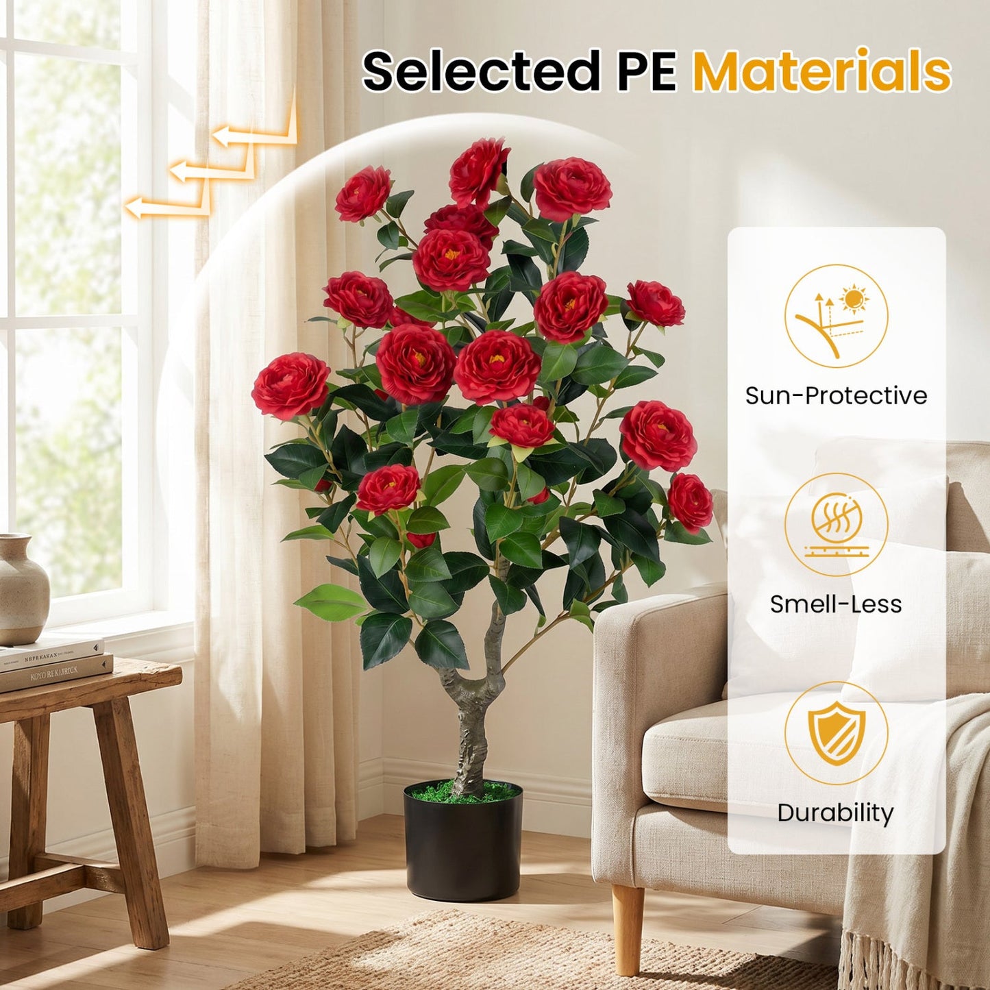 Artificial Camellia Tree in Cement Pot - 35.5" (2-Pack)