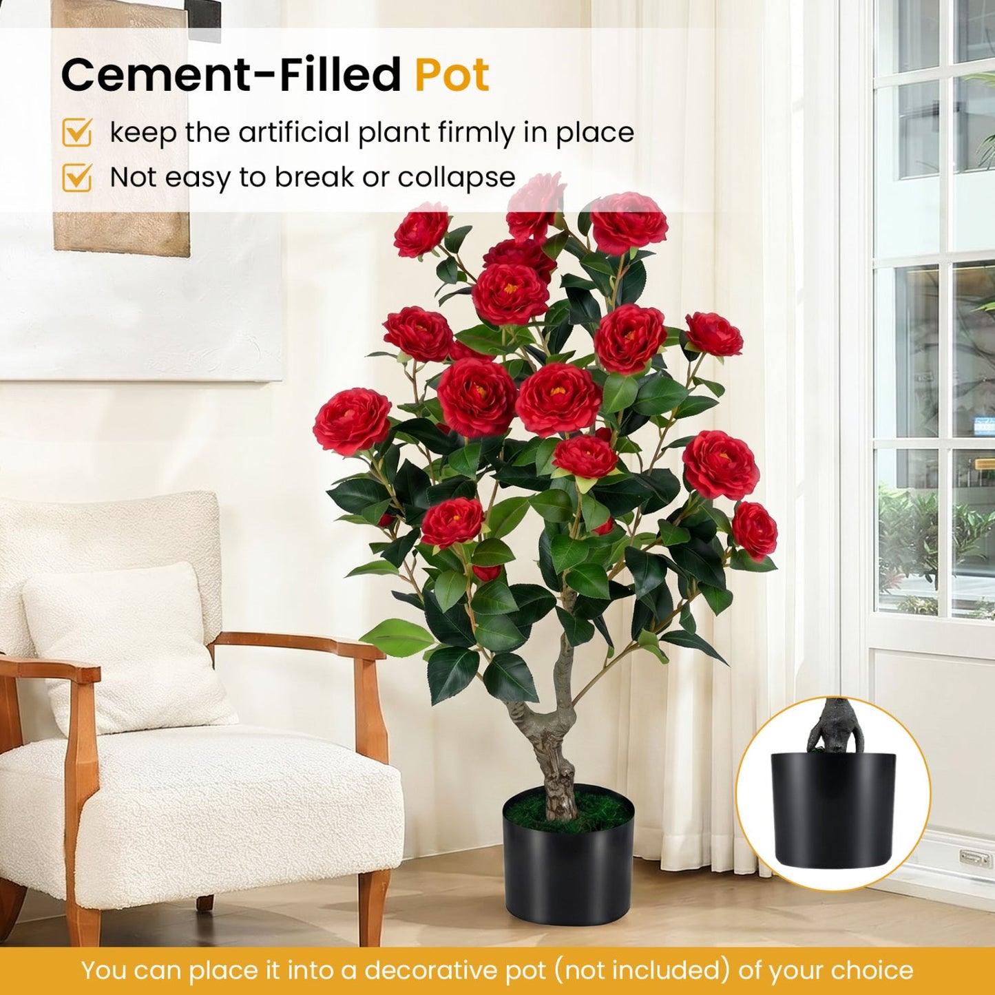 Artificial Camellia Tree in Cement Pot - 35.5" (2-Pack)