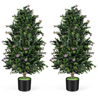 2 Pack Artificial Topiary Cone Tree Faux Potted Shrub Plant with 49 Flowers