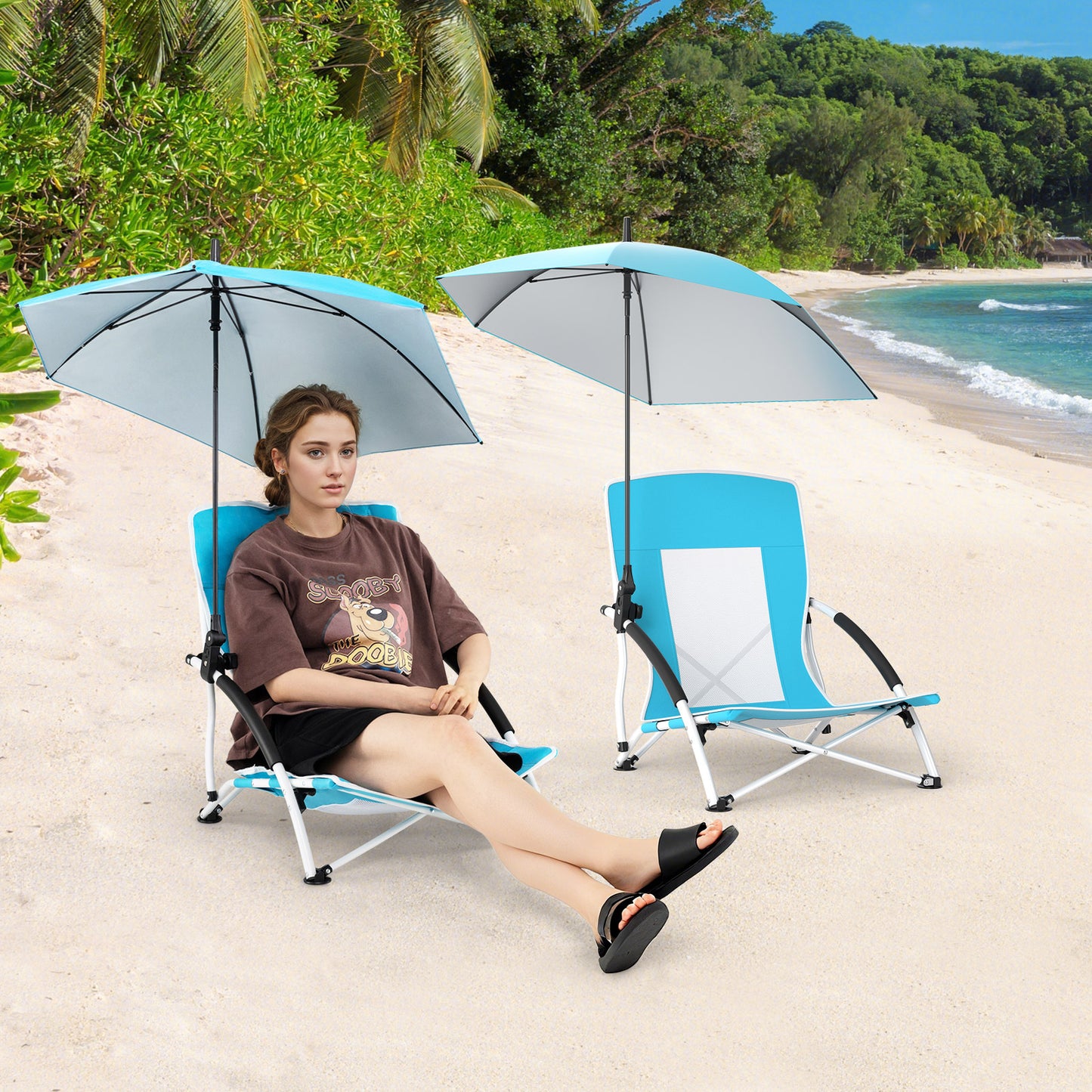 Beach Chair with Adjustable Umbrella for Adults - 2 Pack