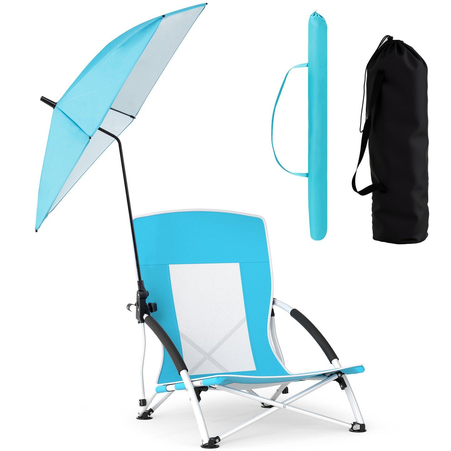 Beach Chair with Adjustable Umbrella for Adults - 2 Pack