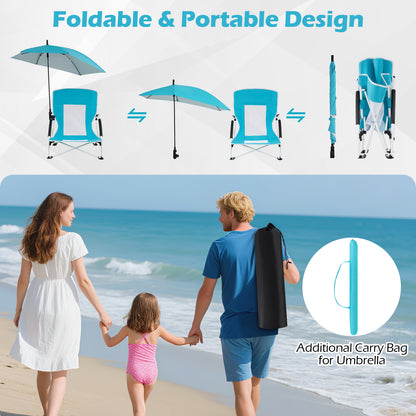 Beach Chair with Adjustable Umbrella for Adults - 2 Pack