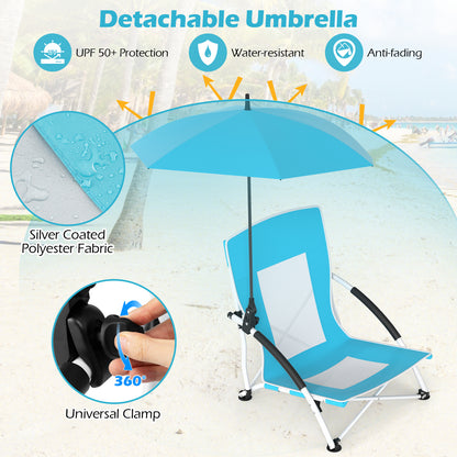 Beach Chair with Adjustable Umbrella for Adults - 2 Pack