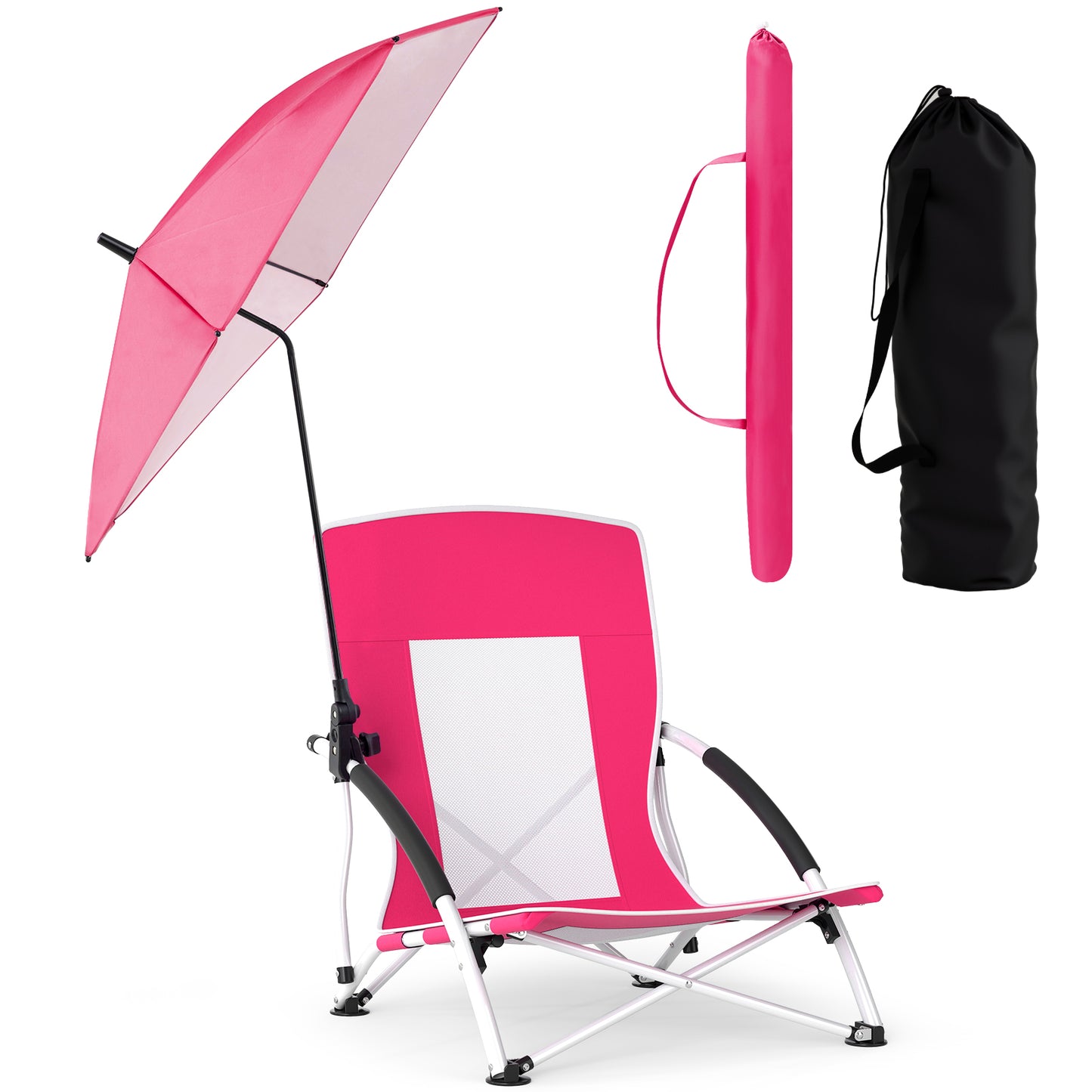 Beach Chair with Adjustable Umbrella for Adults - 2 Pack