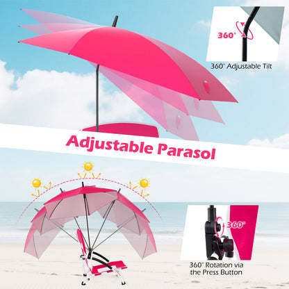 Beach Chair with Adjustable Umbrella for Adults - 2 Pack