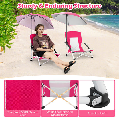 Beach Chair with Adjustable Umbrella for Adults - 2 Pack