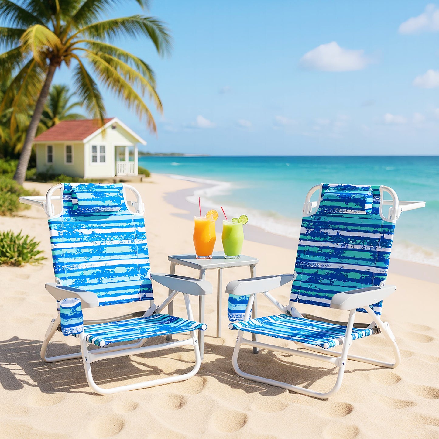 Folding Beach Chair 5-Position with Pillow - 2 Pack