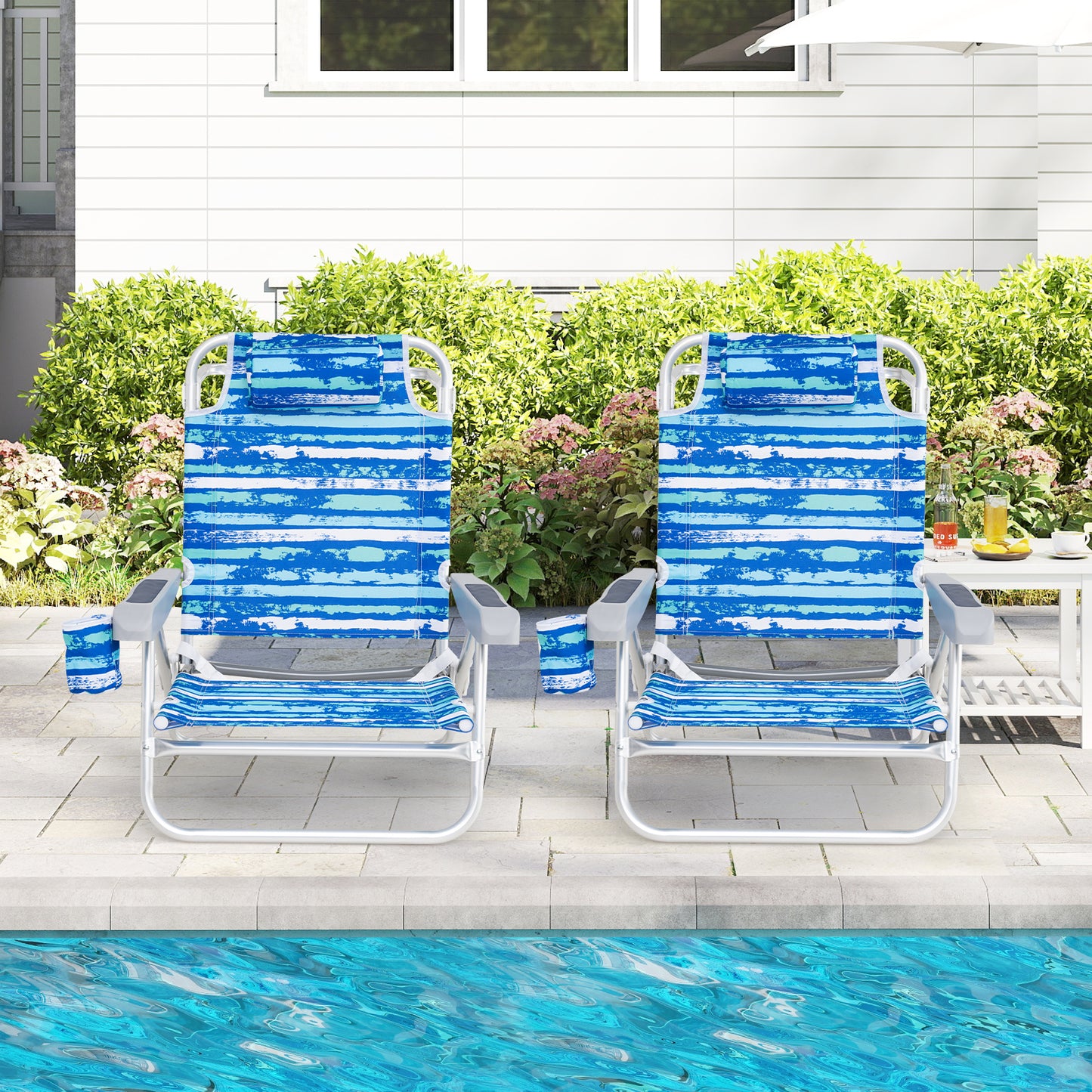 Folding Beach Chair 5-Position with Pillow - 2 Pack