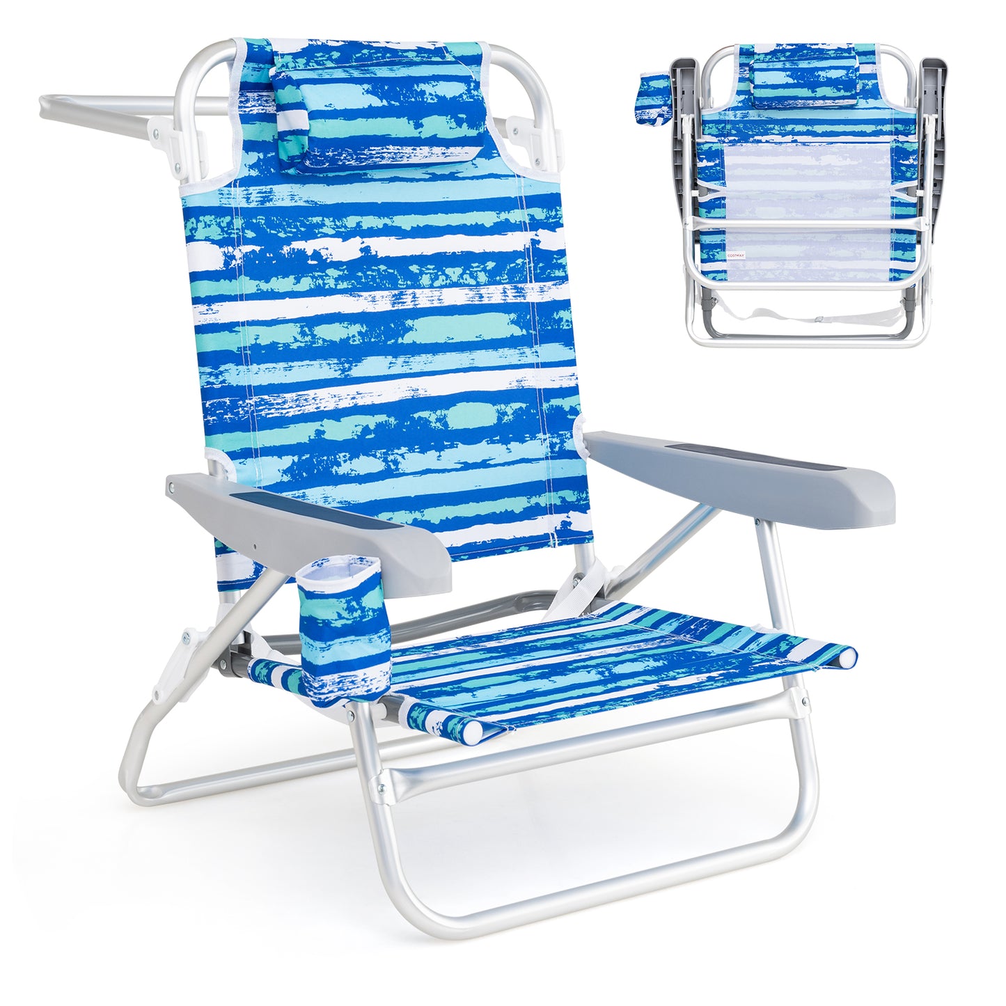Folding Beach Chair 5-Position with Pillow - 2 Pack