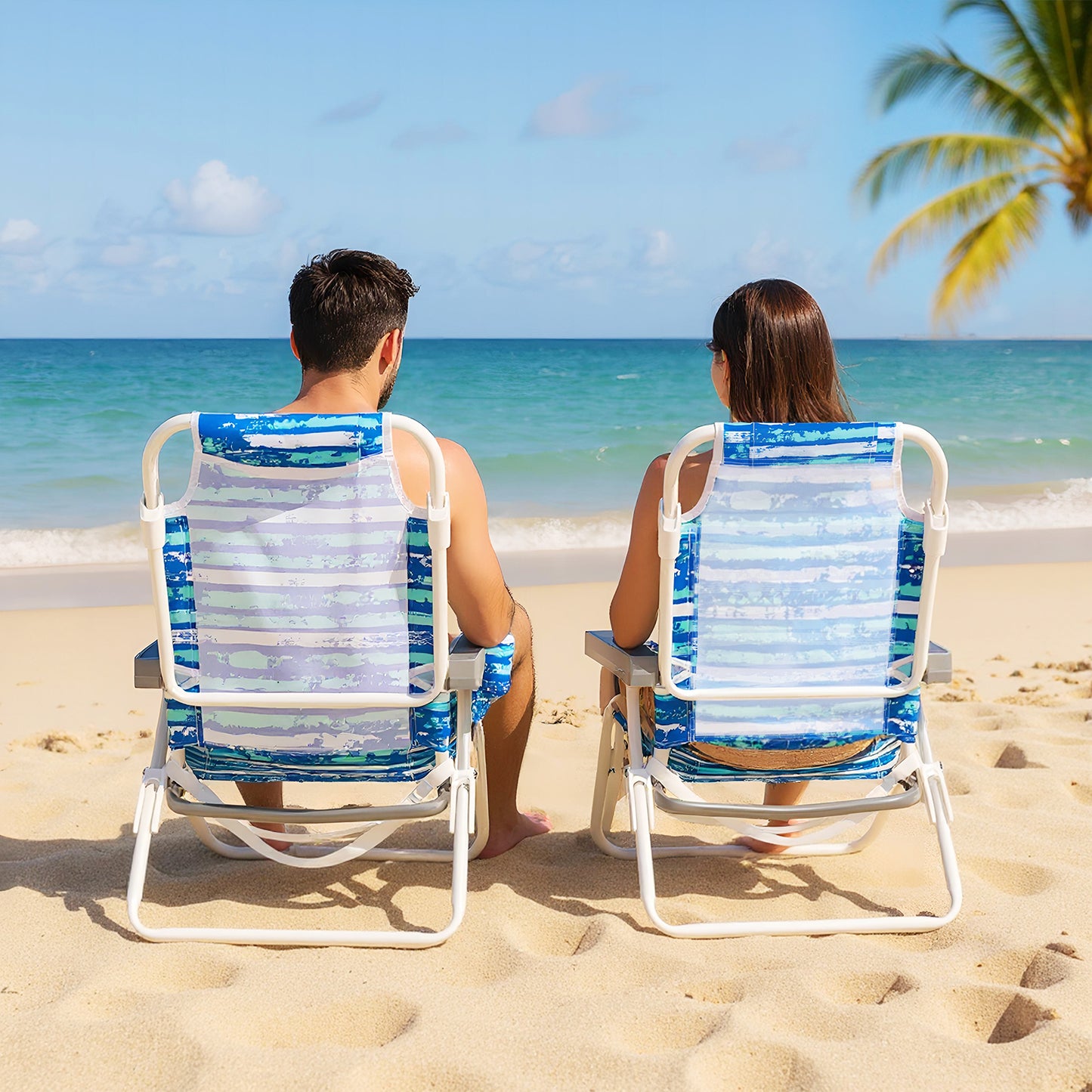 Folding Beach Chair 5-Position with Pillow - 2 Pack