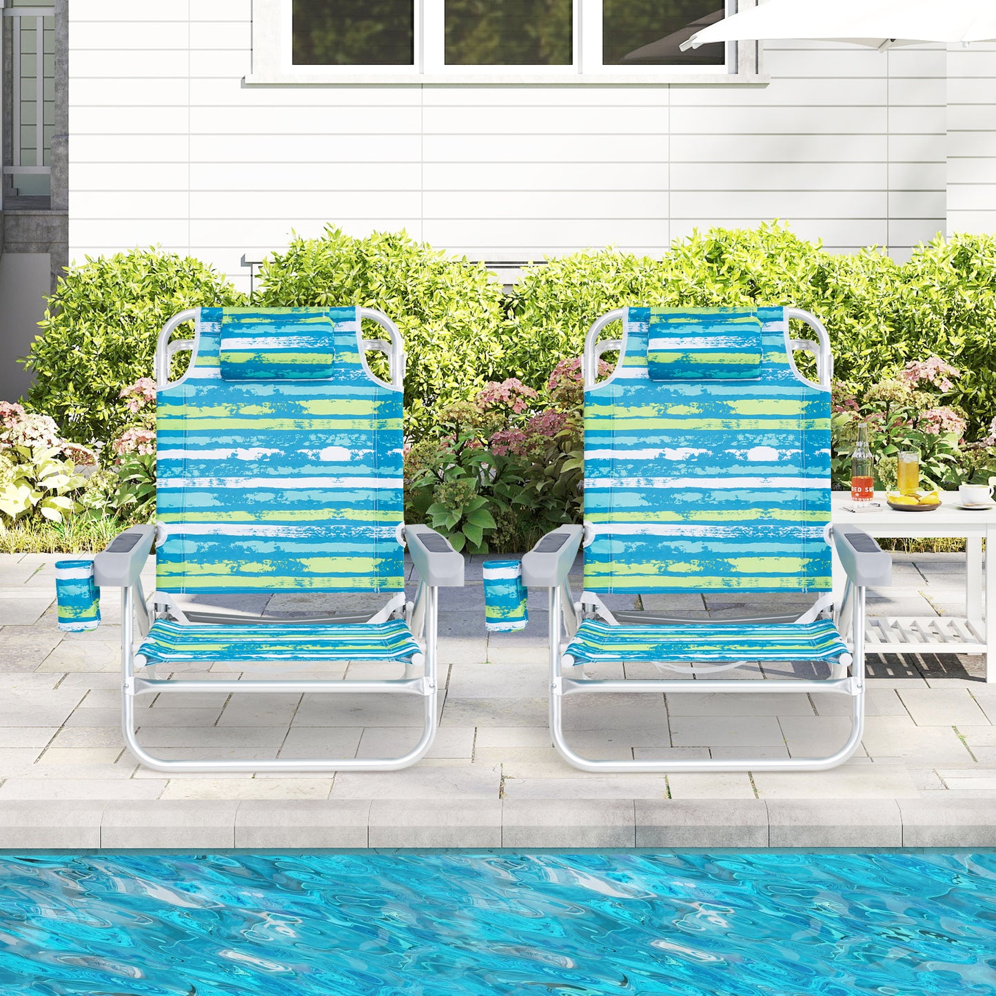 Folding Beach Chair 5-Position with Pillow - 2 Pack
