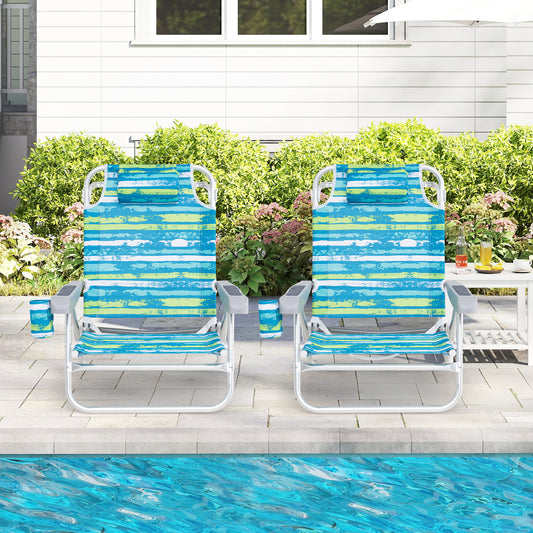 Folding Beach Chair 5-Position with Pillow - 2 Pack