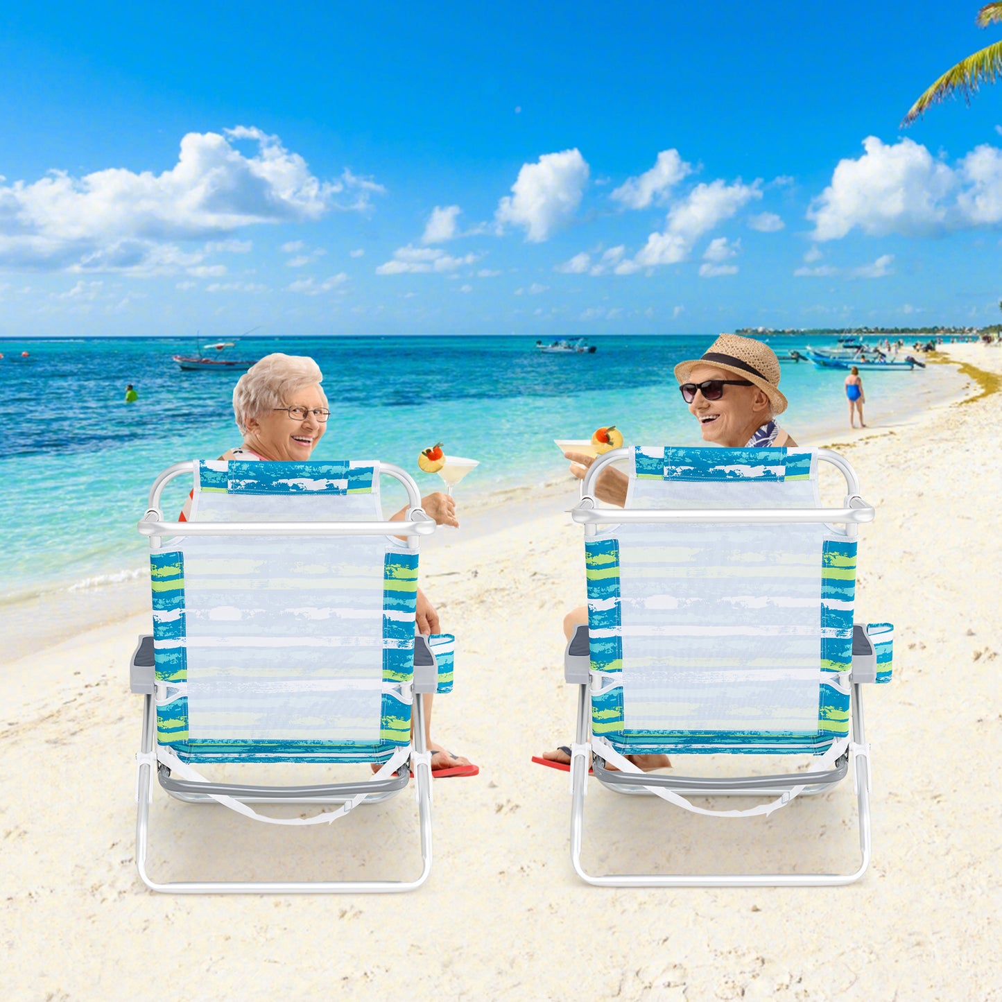 Folding Beach Chair 5-Position with Pillow - 2 Pack