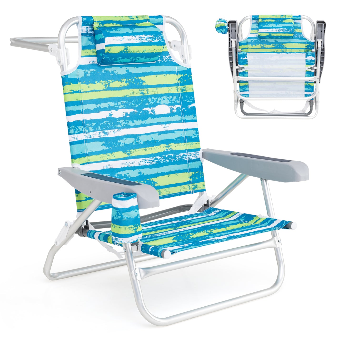 Folding Beach Chair 5-Position with Pillow - 2 Pack