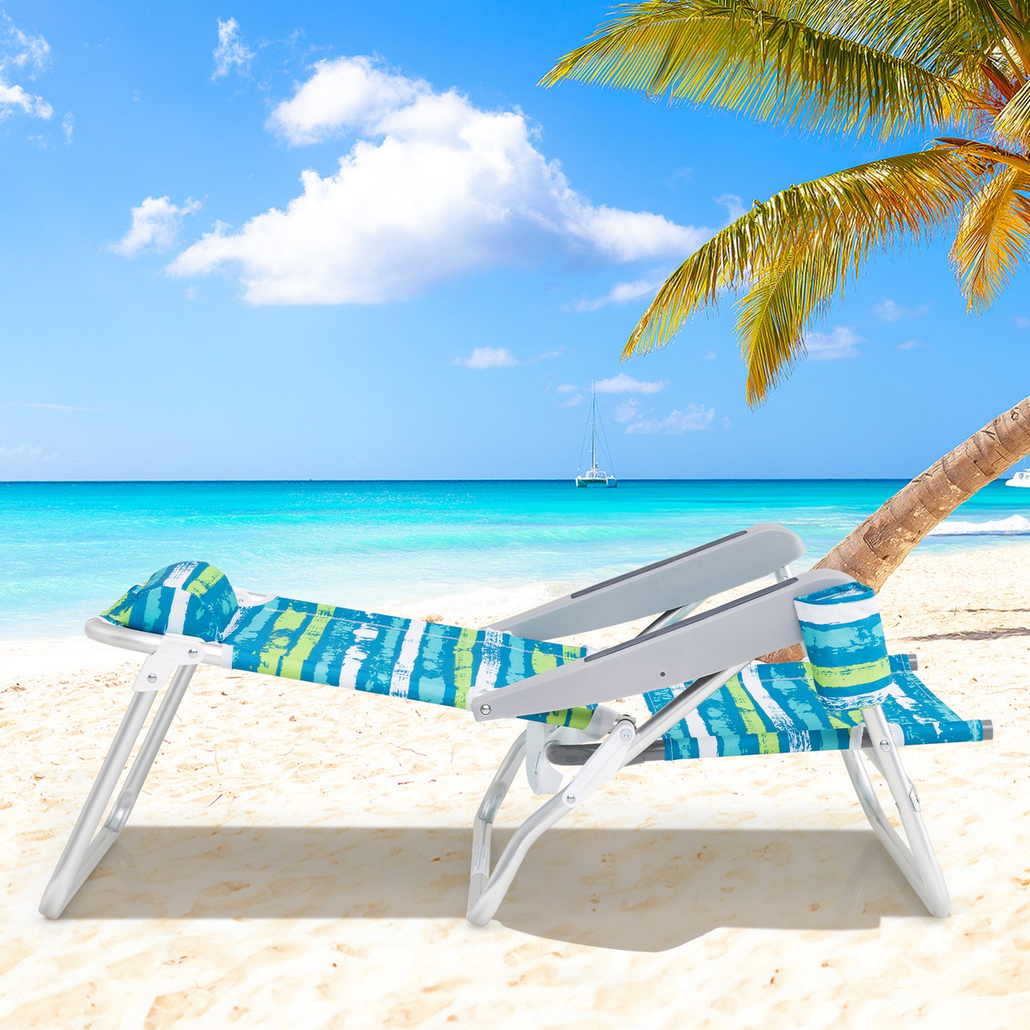 Folding Beach Chair 5-Position with Pillow - 2 Pack
