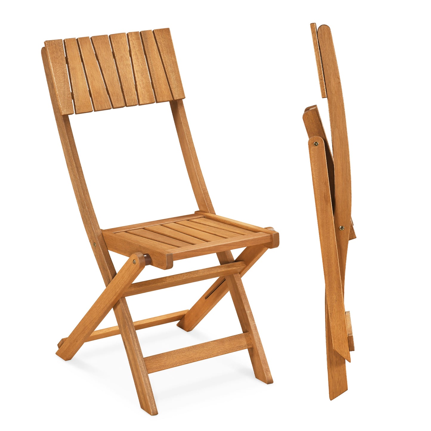Folding Wood Dining Chairs Set of 2 with Slatted Design