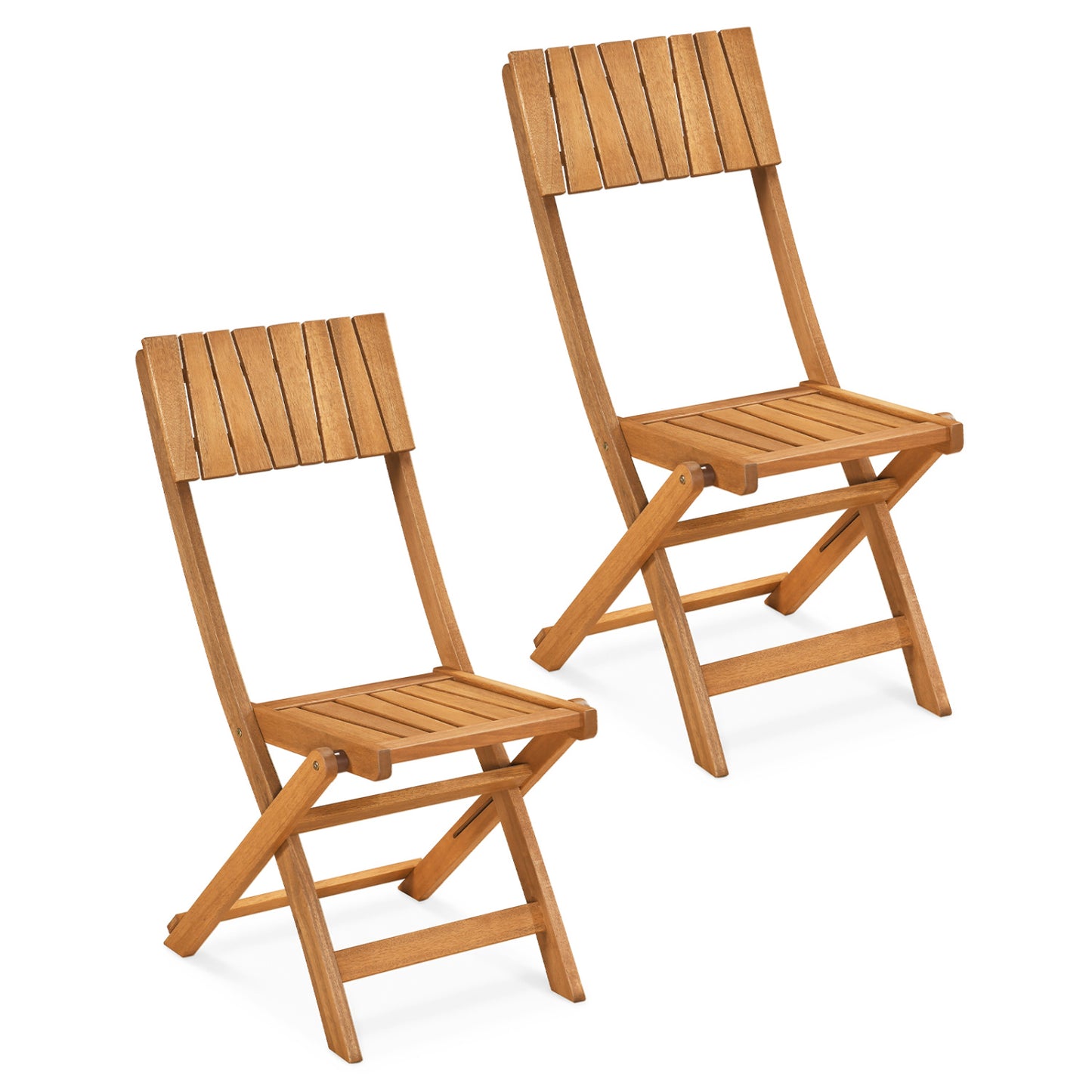 Folding Wood Dining Chairs Set of 2 with Slatted Design