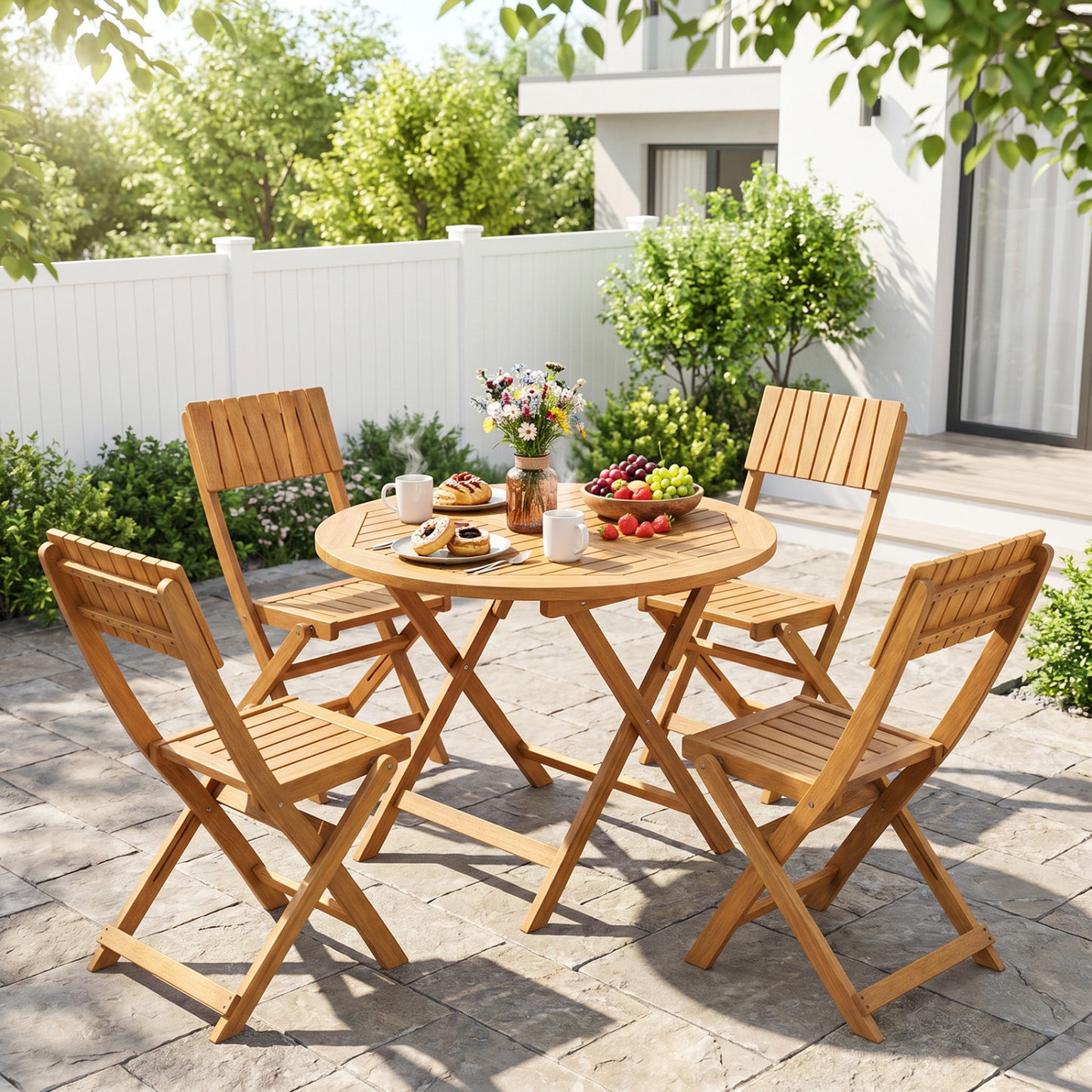 Folding Wood Dining Chairs Set of 2 with Slatted Design
