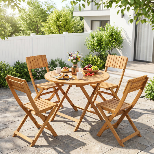 Folding Wood Dining Chairs Set of 2 with Slatted Design