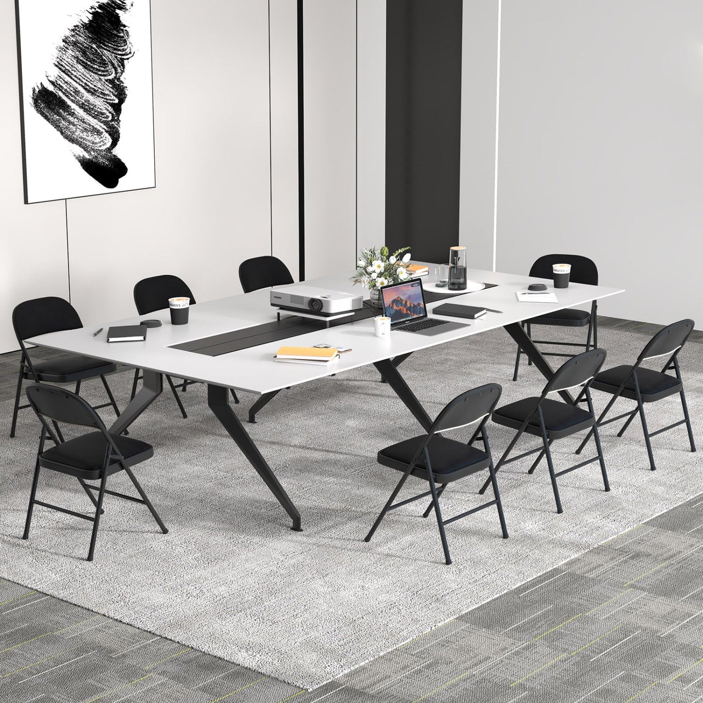 Folding Conference Chairs 4-Pack with Padded Seats - Black