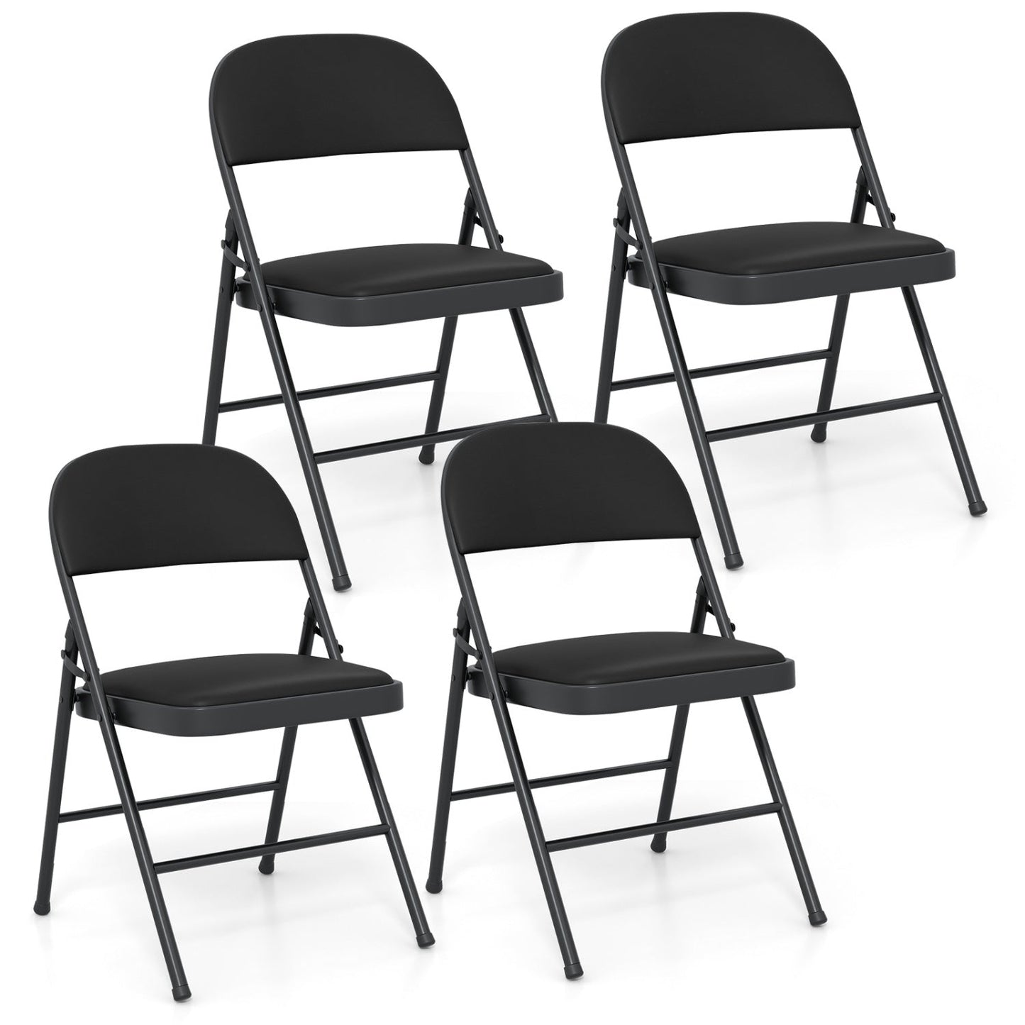 Folding Conference Chairs 4-Pack with Padded Seats - Black