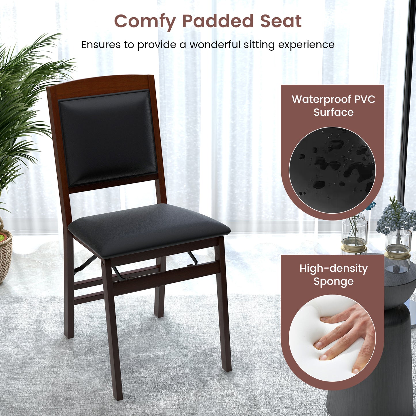 Folding Dining Chairs Set of 2 with Padded Seat