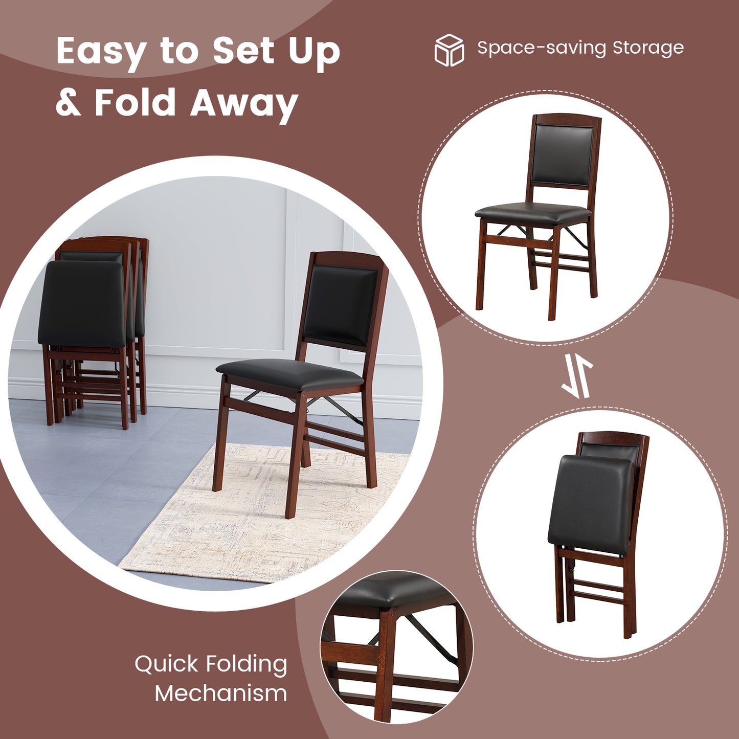 Folding Dining Chairs Set of 2 with Padded Seat