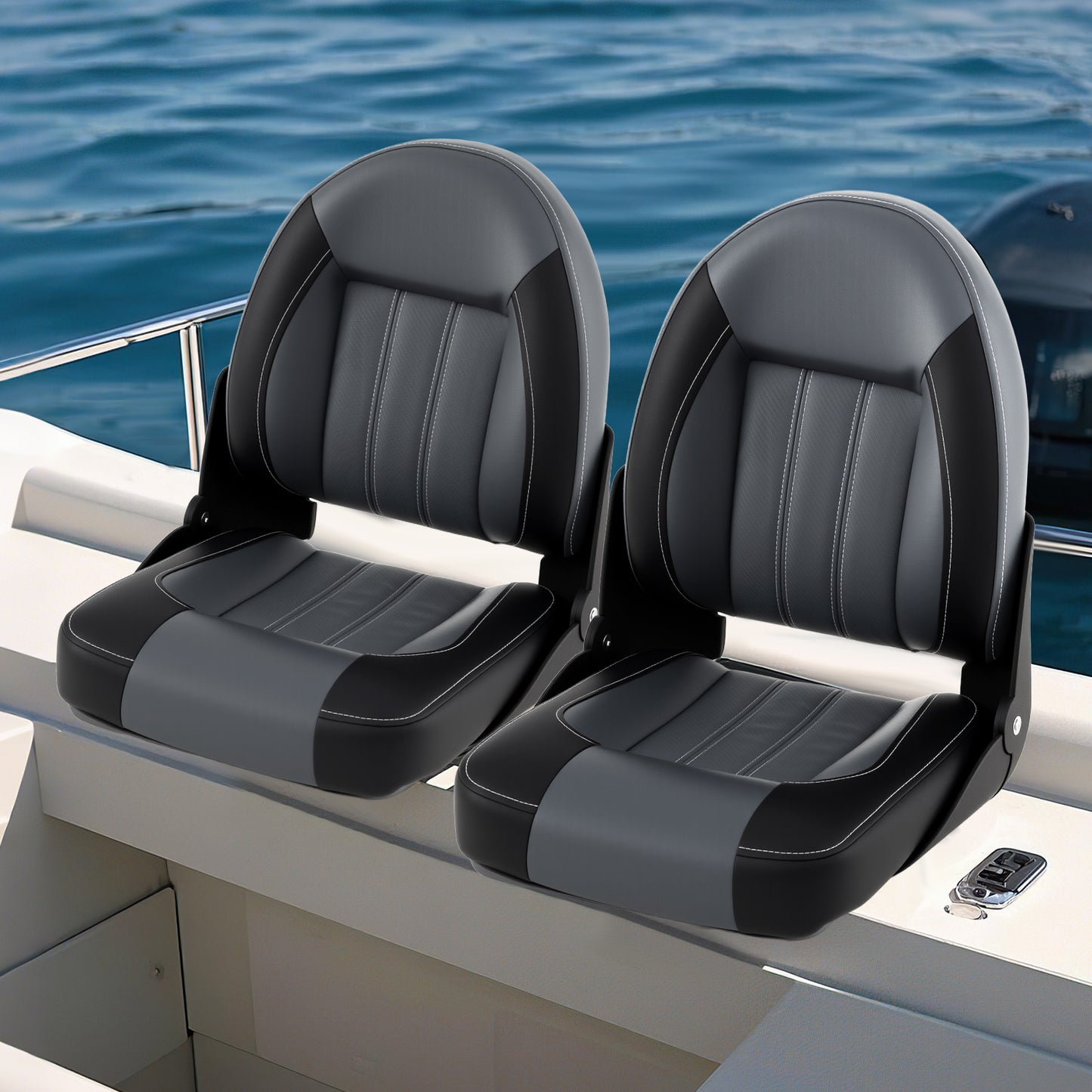 Folding High Back Boat Chairs with Sponge Padding - 2 Pack