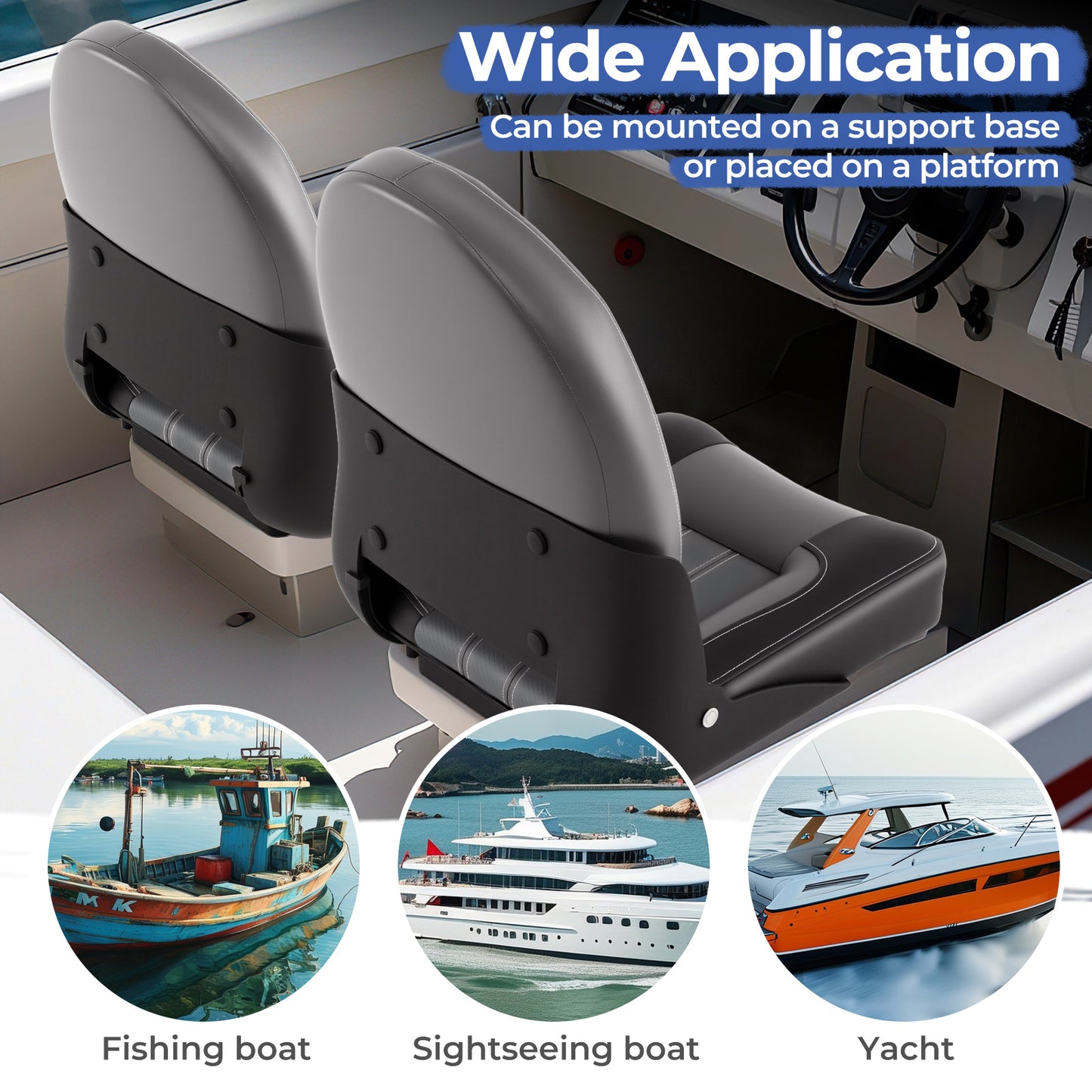 Folding High Back Boat Chairs with Sponge Padding - 2 Pack
