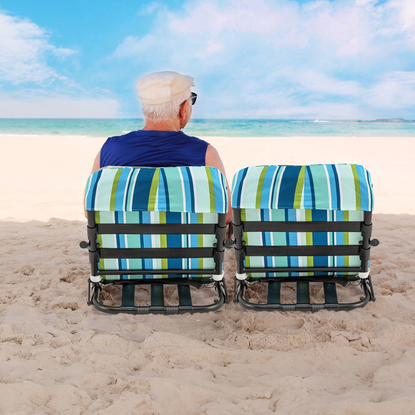 Low Folding Beach Chairs for Adults with Cushion (2-Pack)