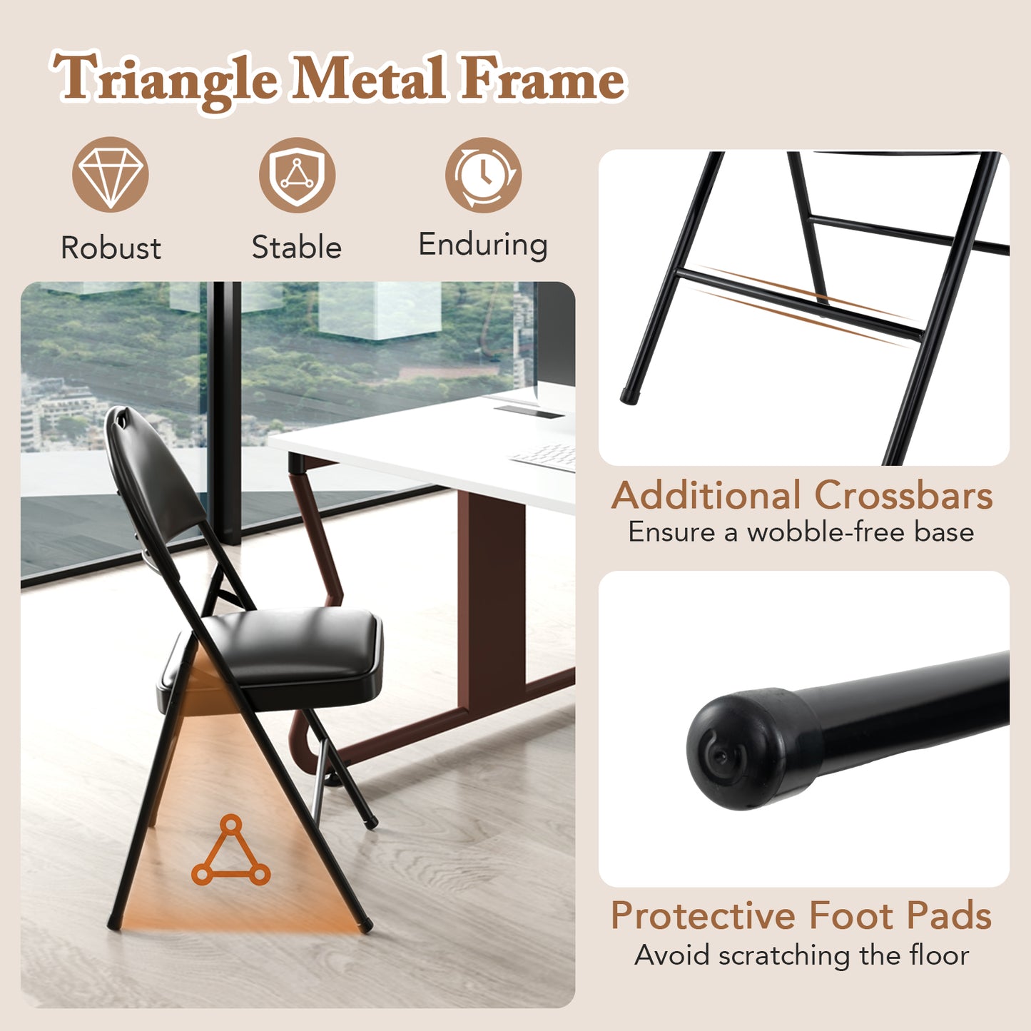 Padded Folding Conference Chairs with Metal Frame, 2 Pack
