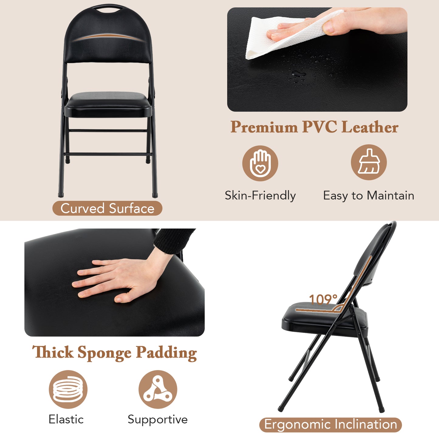 Padded Folding Conference Chairs with Metal Frame, 2 Pack