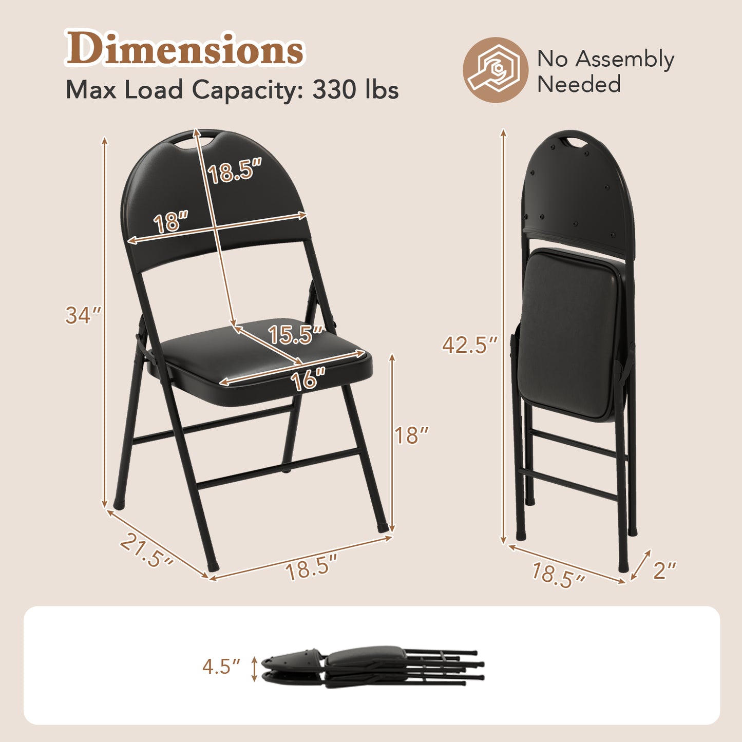 Padded Folding Conference Chairs with Metal Frame, 2 Pack