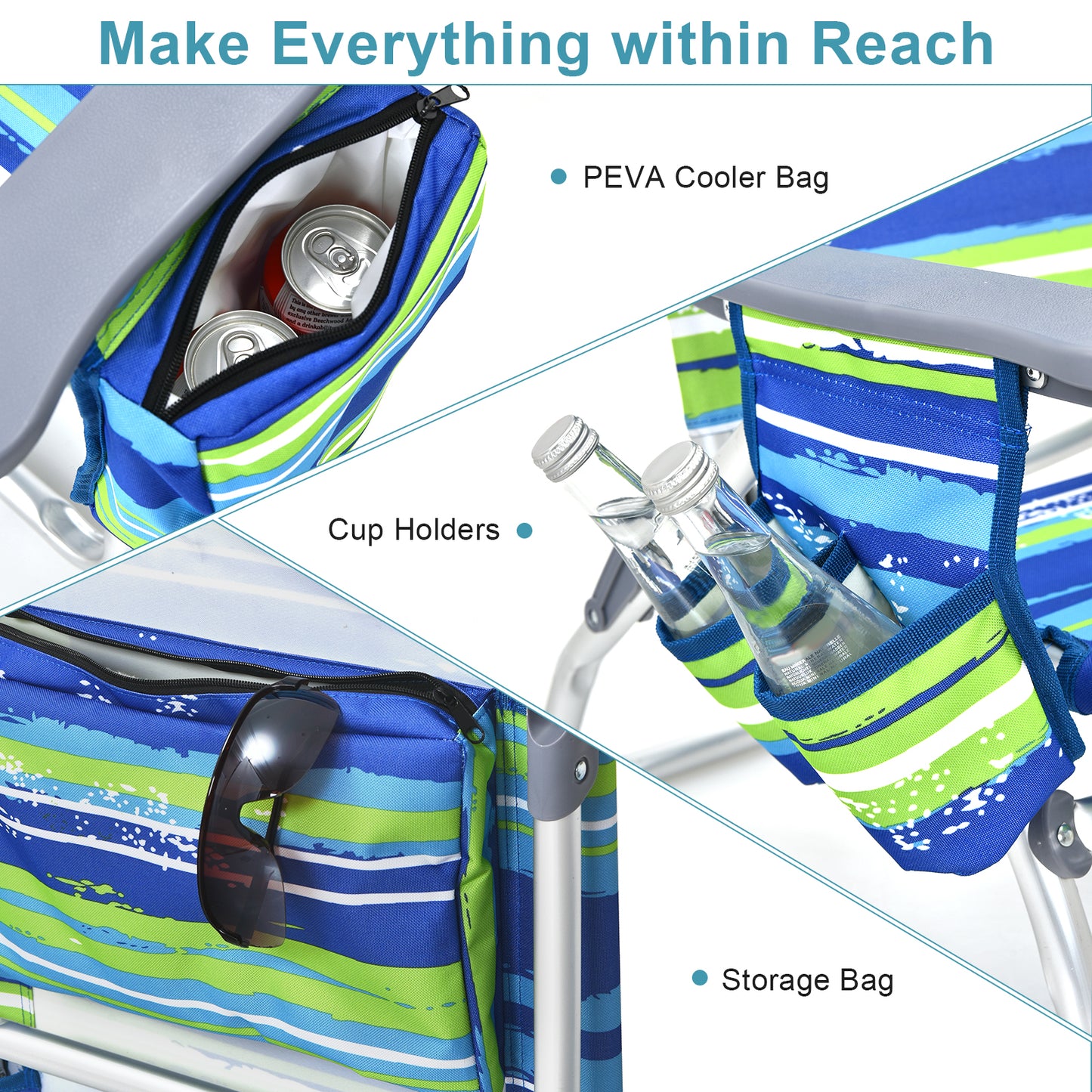 Folding Beach Chair Set with Table - 2 Pack Reclining Chairs