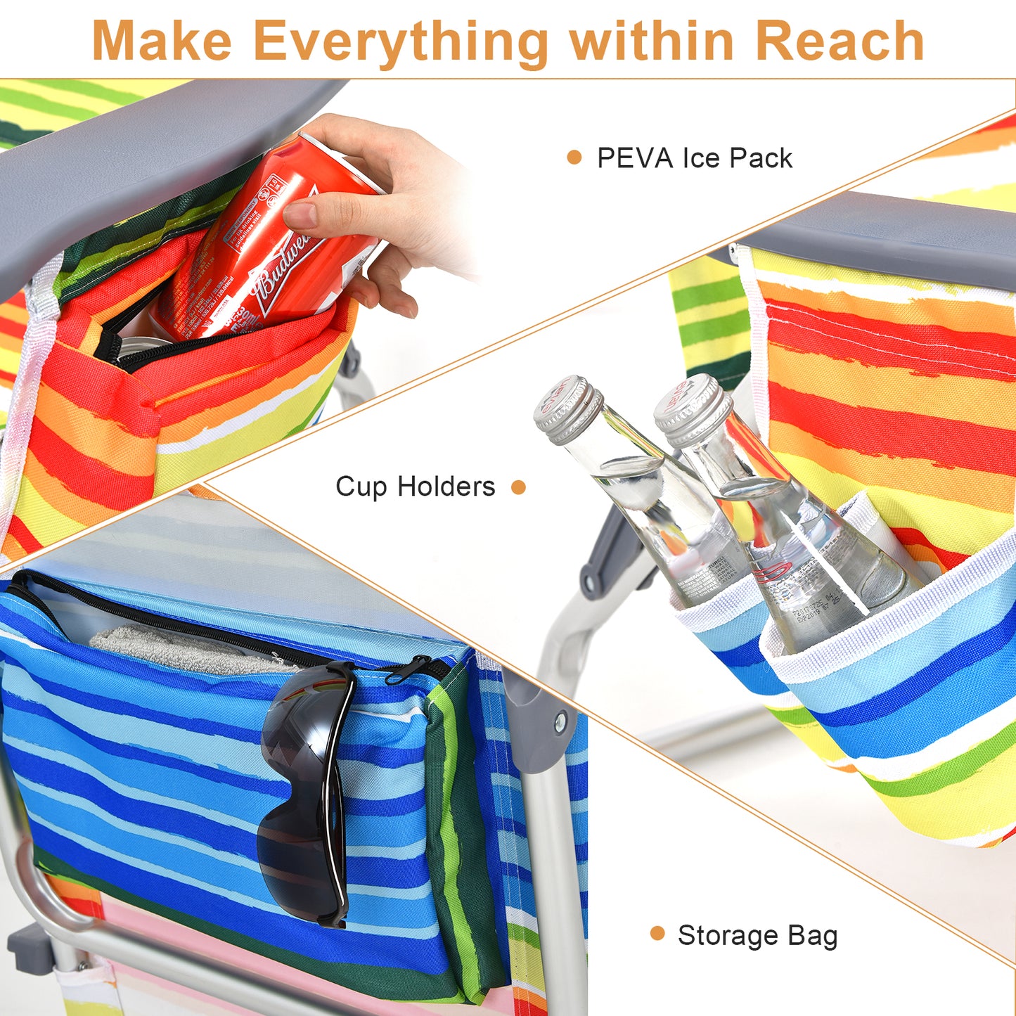 Folding Beach Chair Set with Table - 2 Pack Reclining Chairs