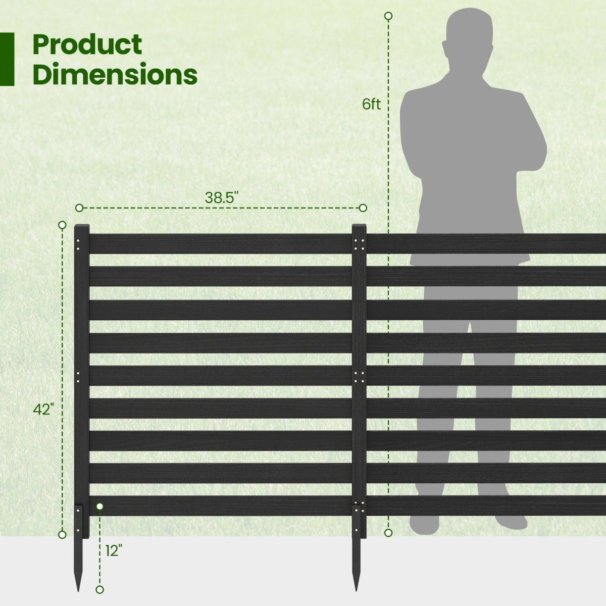 2-Panel Wooden Outdoor Privacy Fence with Ground Stakes