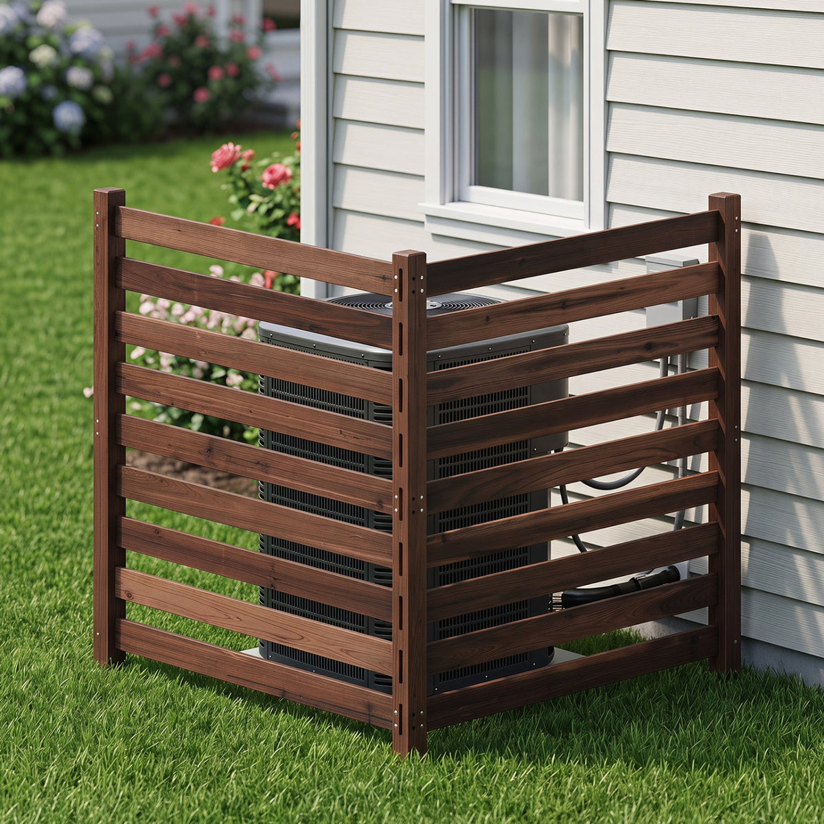 2-Panel Wooden Outdoor Privacy Fence with Ground Stakes