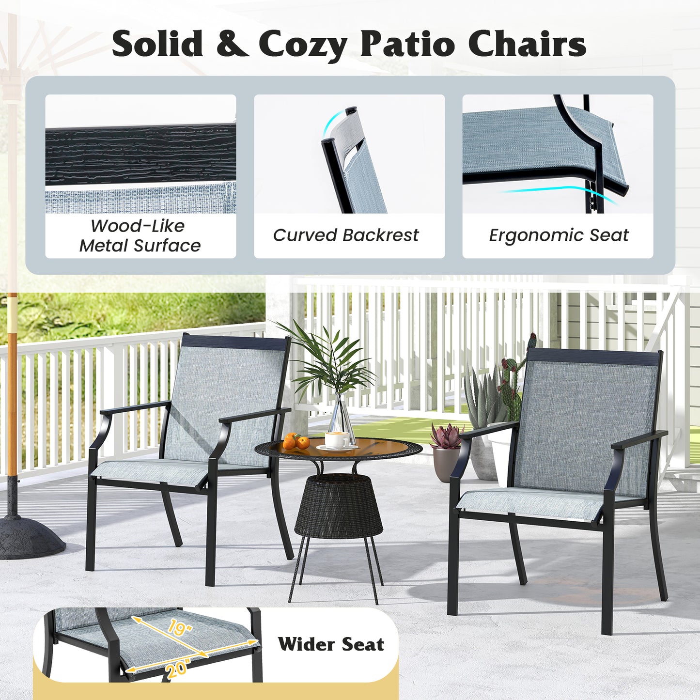 Patio Dining Chairs Set of 2 with Breathable Mesh Seat
