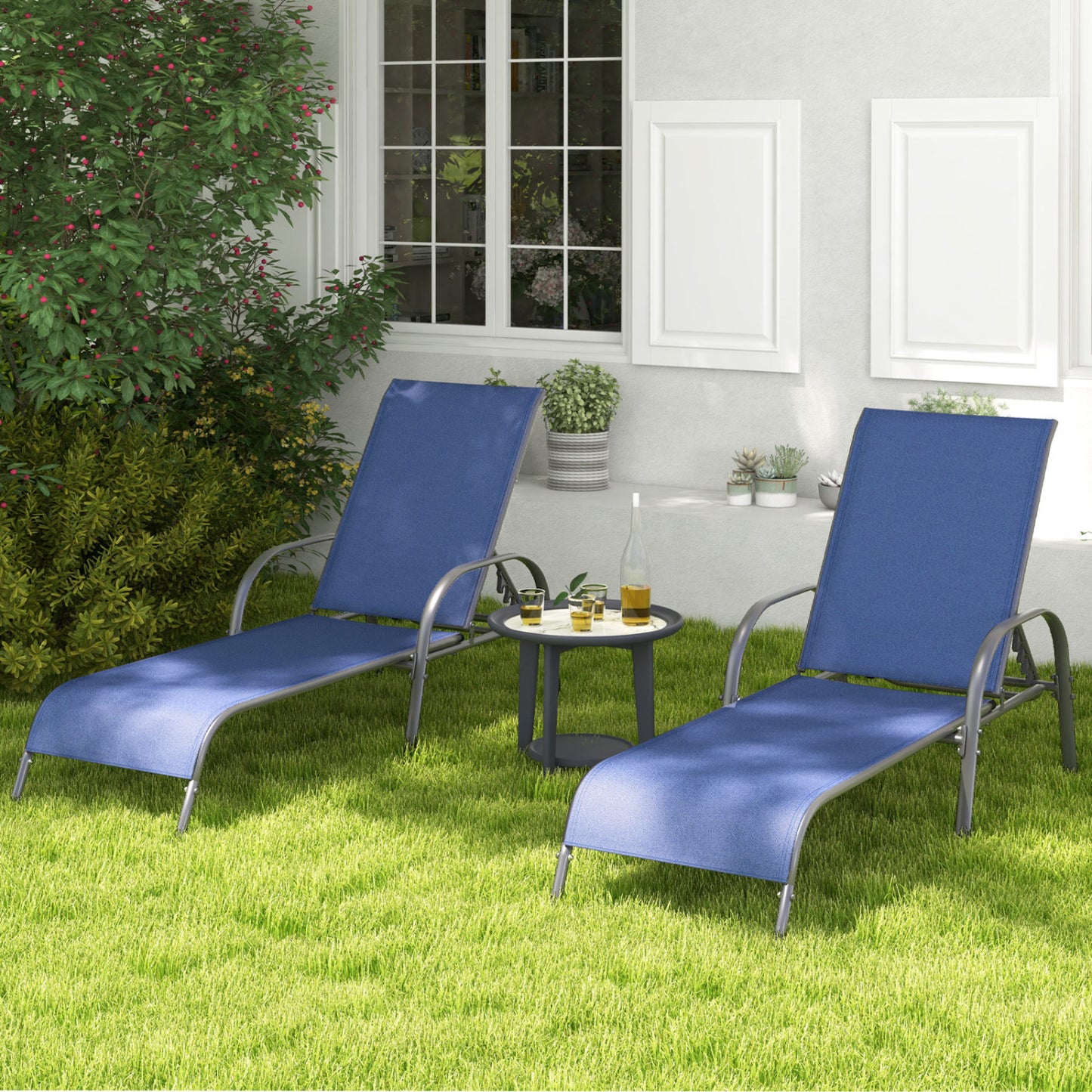 Outdoor Chaise Lounge Chairs Set of 2 with Adjustable Backrest