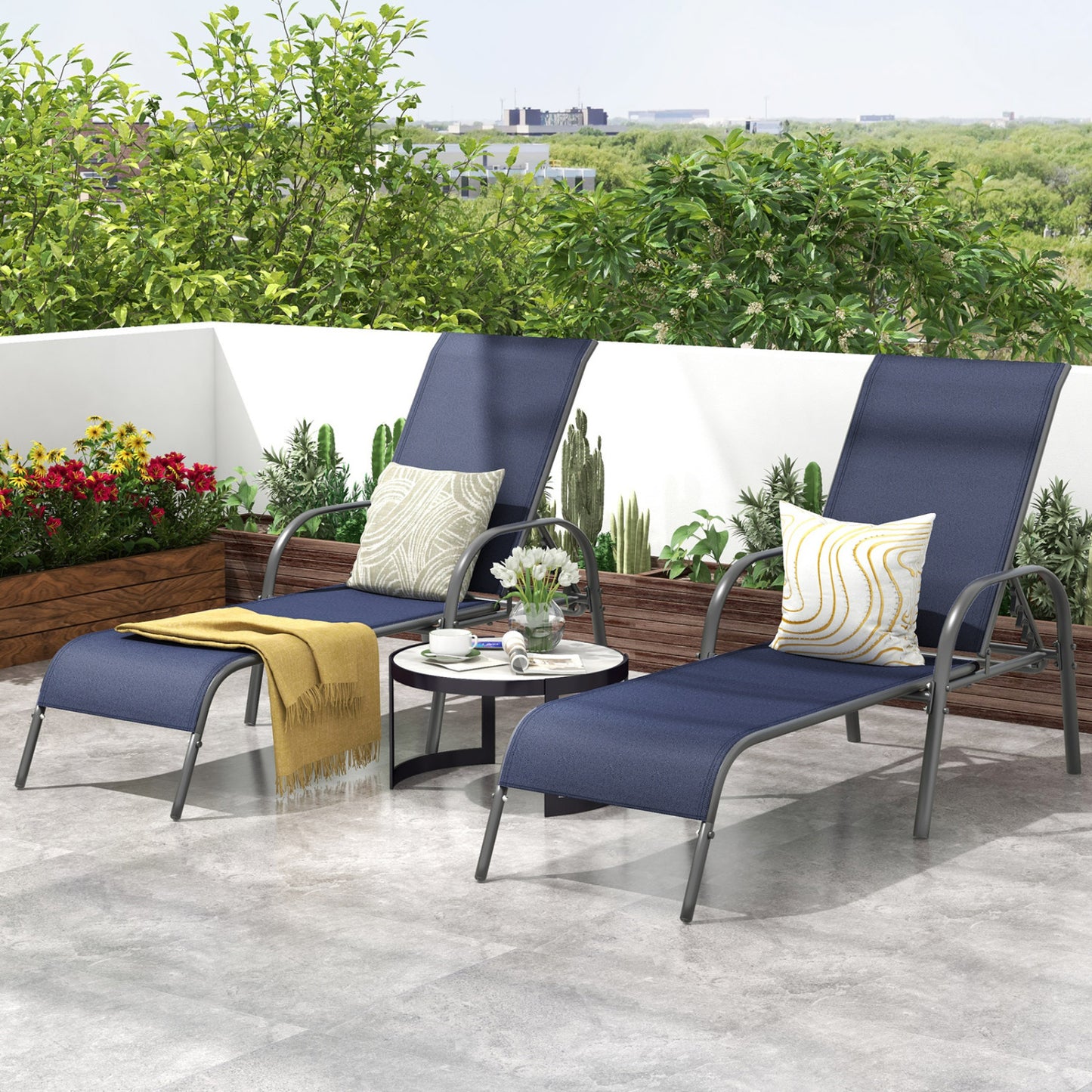 Outdoor Chaise Lounge Chairs Set of 2 with Adjustable Backrest
