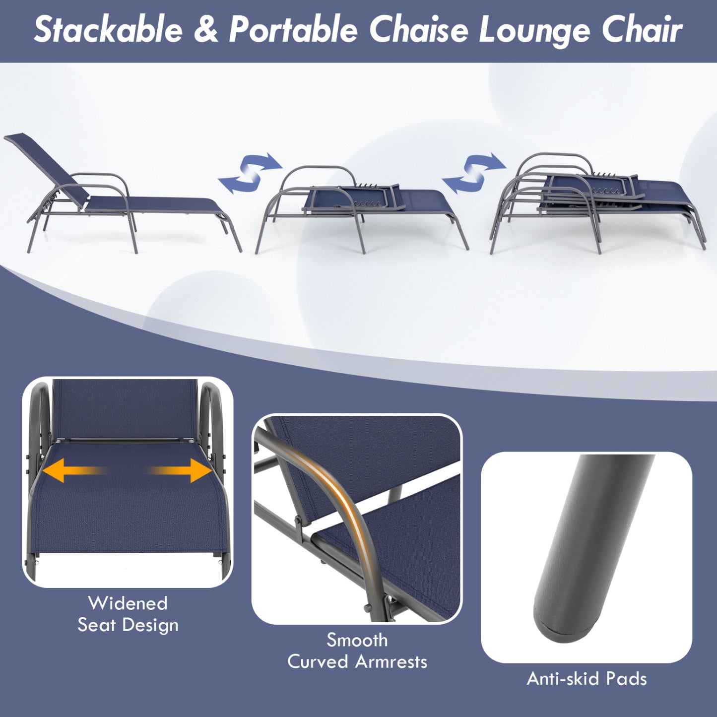 Outdoor Chaise Lounge Chairs Set of 2 with Adjustable Backrest