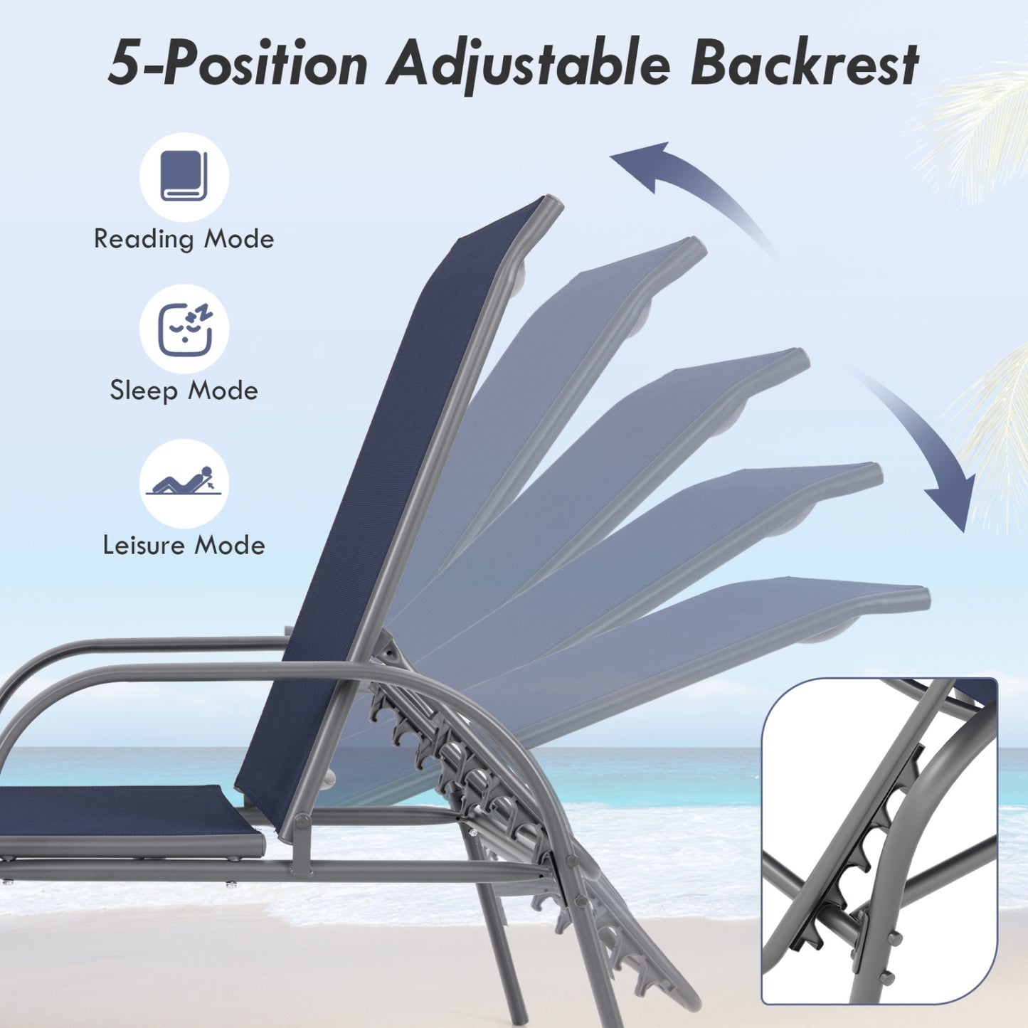 Outdoor Chaise Lounge Chairs Set of 2 with Adjustable Backrest