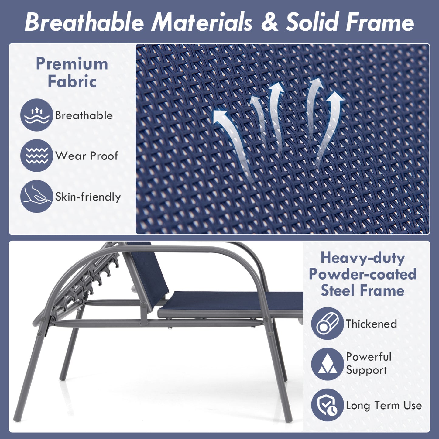 Outdoor Chaise Lounge Chairs Set of 2 with Adjustable Backrest