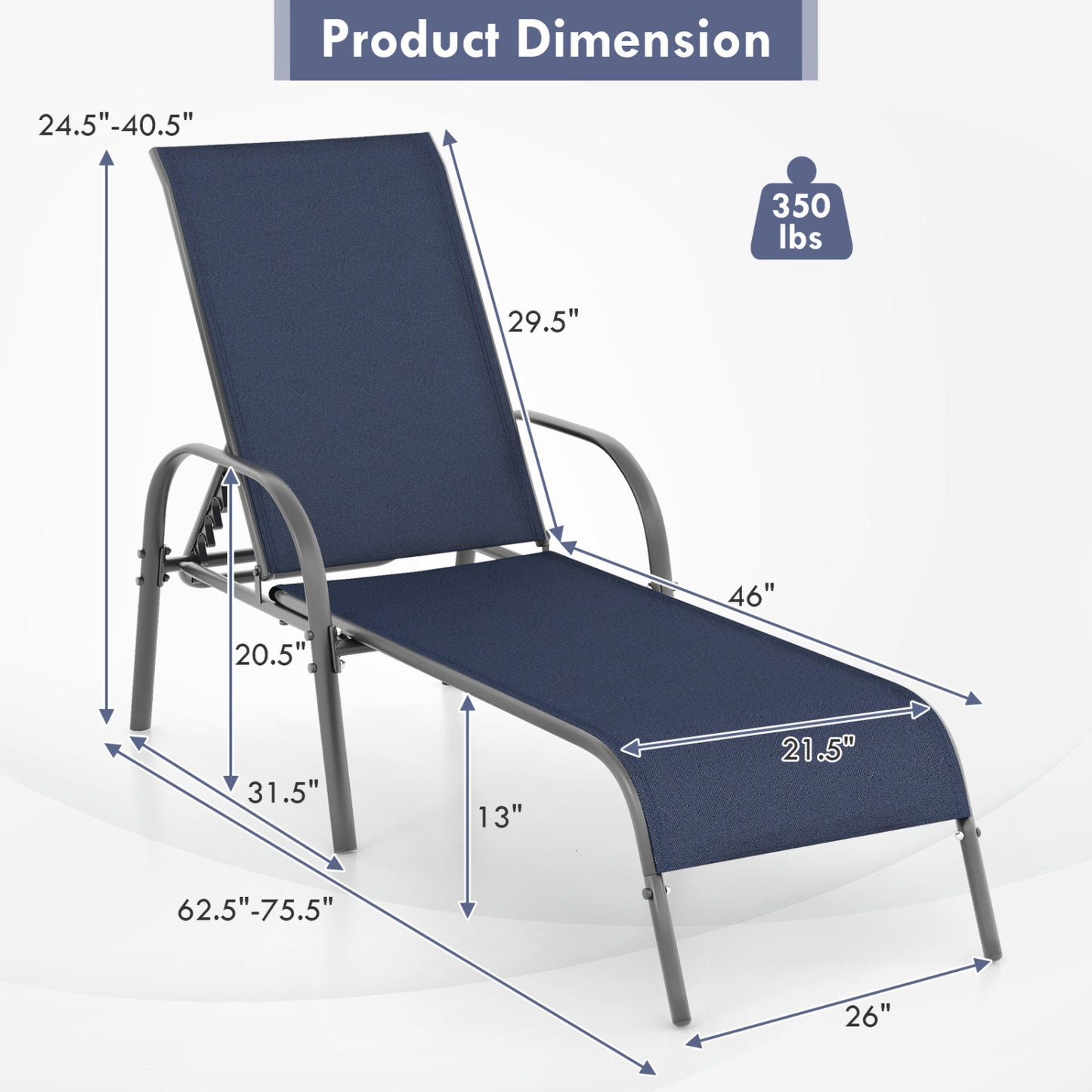Outdoor Chaise Lounge Chairs Set of 2 with Adjustable Backrest